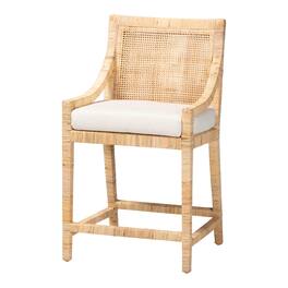 bali & pari - Alexis Natural Rattan Counter Stool - Handcrafted Wingback Counter Chair with Woven Back and Removable Seat Cushion - Light Honey