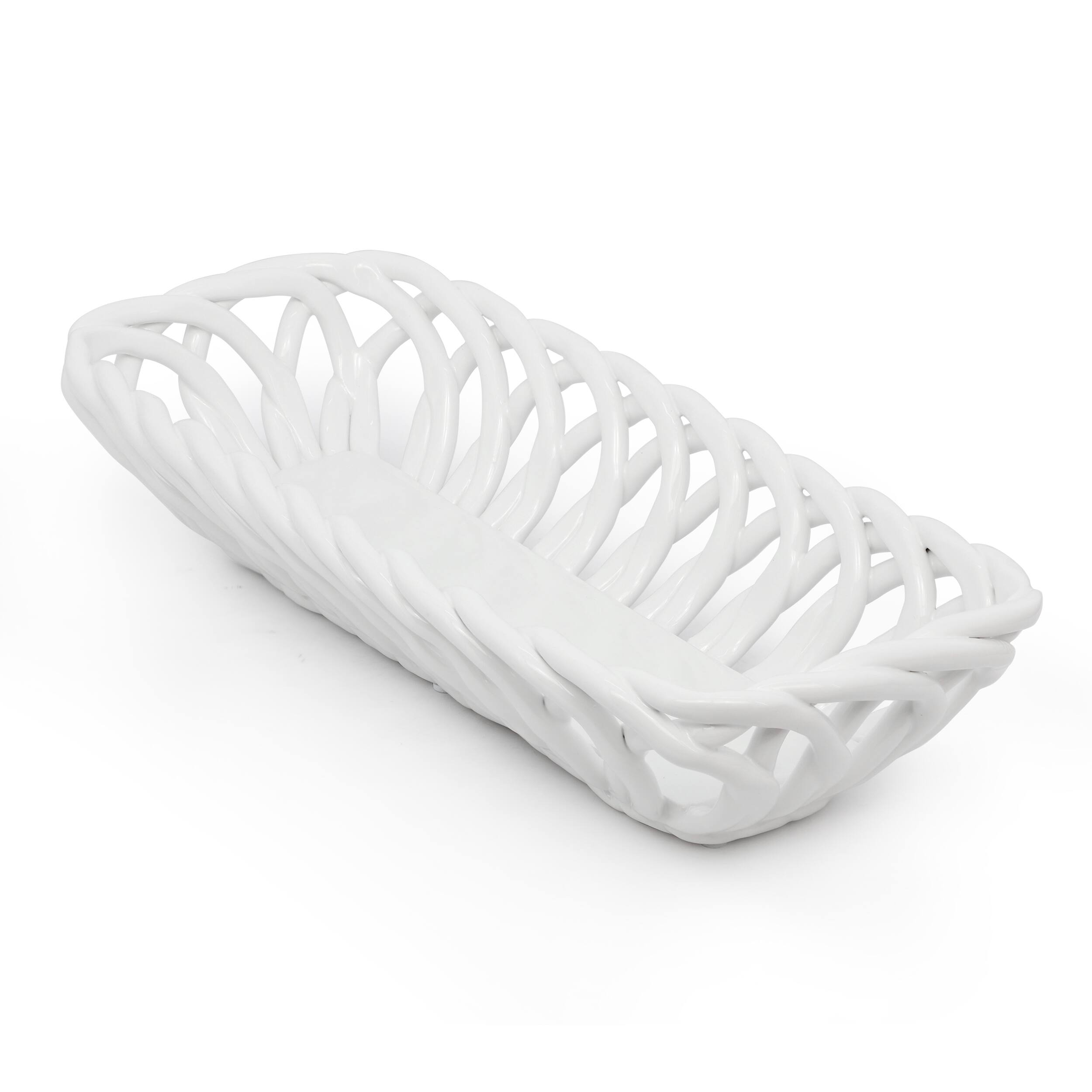 Alt View 1. Meritage - Meritage Modern Prestige 13.5 Inch Rectangular Dolomite Basket Serving Bowl in White - White.