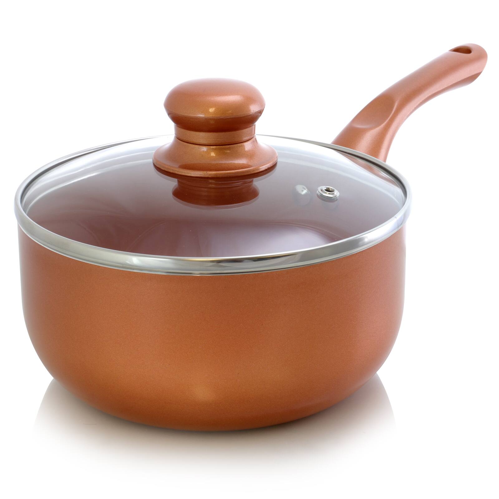 Front. Better Chef - Better Chef 2 Qt. Copper Colored Ceramic Coated Saucepan with glass lid - Copper.