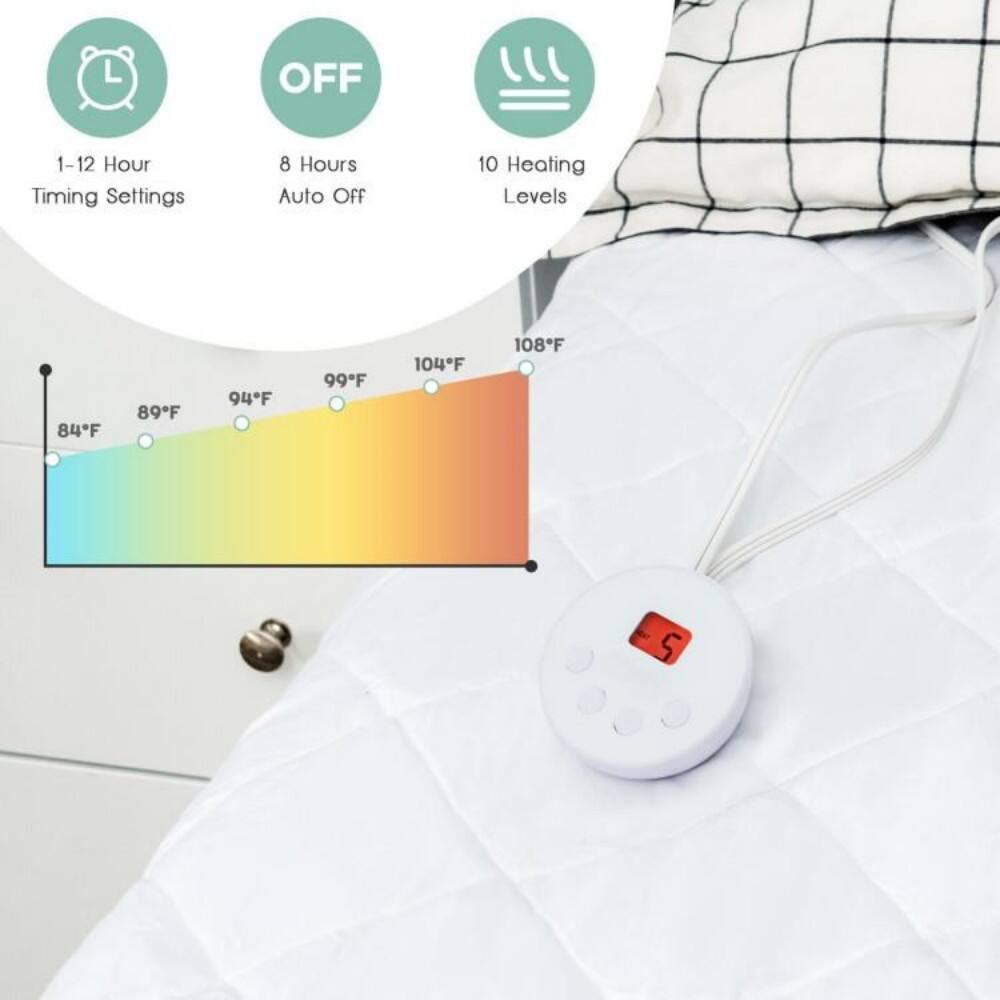 1-12 Hour Timing Settings  
8 Hours Auto Off  
10 Heating Levels  
84°F  
89°F  
94°F  
99°F  
104°F  
108°F