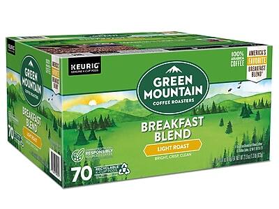 Green Mountain Coffee Roasters  
Breakfast Blend  
Light Roast  
Bright, Crisp, Clean  
70 K-Cups  
100% Arabica Coffee  
America's Favorite Breakfast Blend  
Responsibly Sourced  
Recyclable K-Cup Pods  
Keurig Compatible