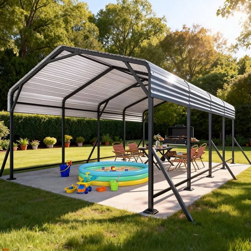 Alt View 9. U-HOMY - Heavy Duty Metal Carport with Support Poles – UV/Waterproof Outdoor Shelter - 12'x20'.