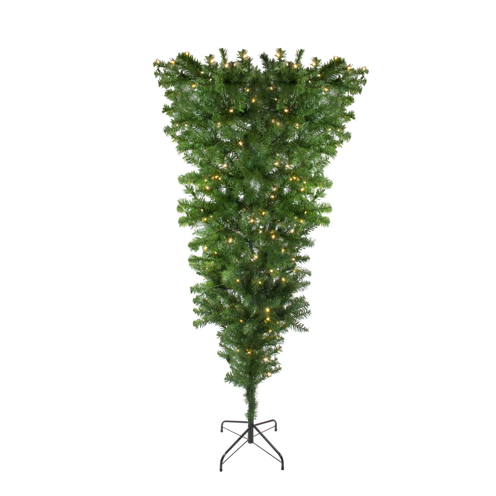 Front. Northlight - Pre-Lit Spruce Artificial Upside Down Christmas Tree - 6.5' - Warm White LED Lights - Green.