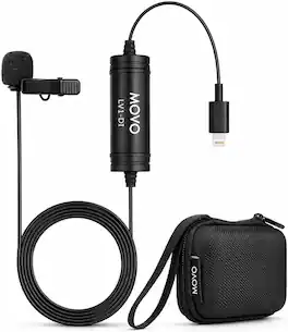 MOVO - LV1-DI Lightning Lavalier Microphone for iPhone and iPad, MFi Certified Lightning Clip On Mic with 20-Foot Cable