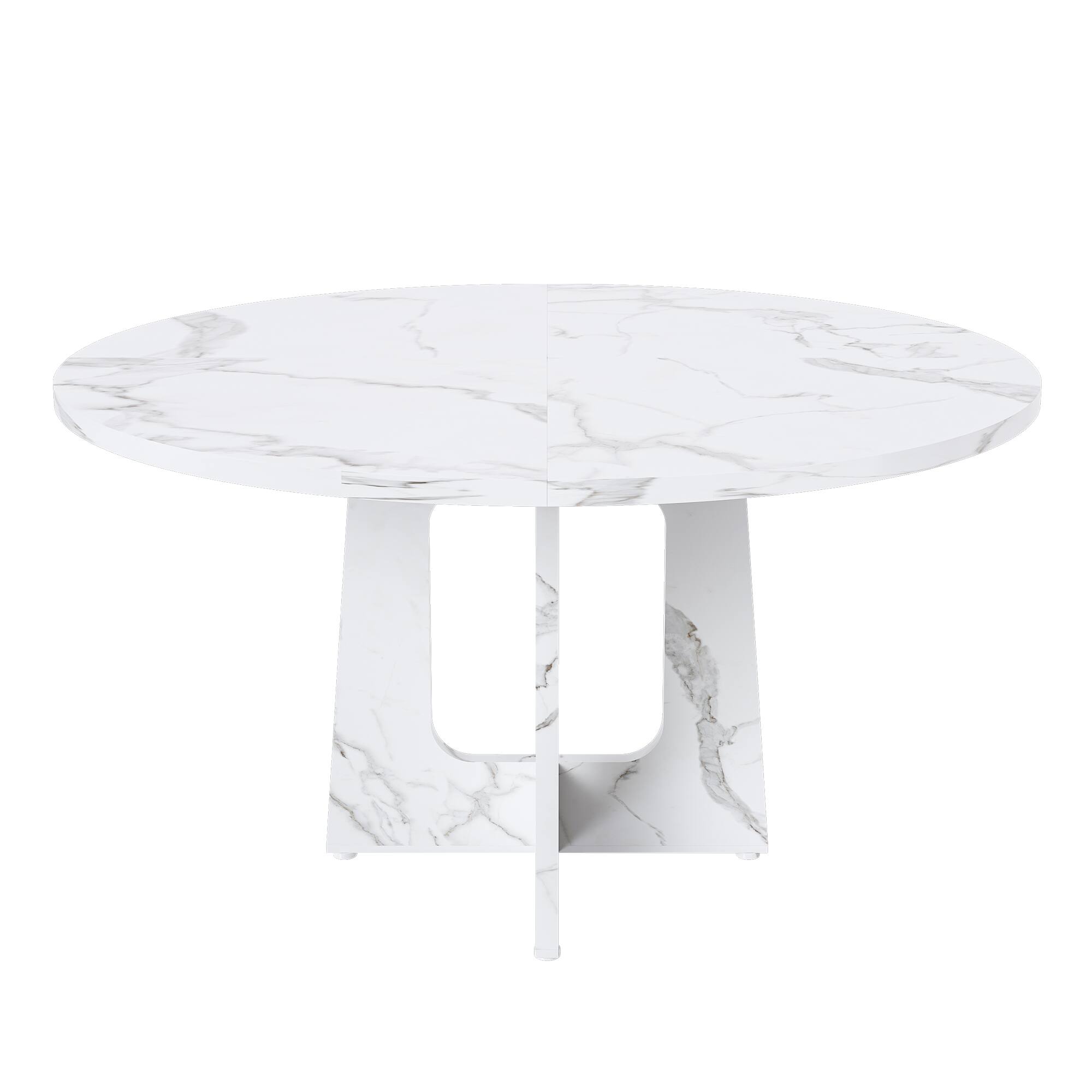 Alt View 4. Z-Edge - Round Dining Table for 4-6 People, 47" Dining Room Table with Wooden Pedestal Base, Circle Kitchen Table for Living Room - White.
