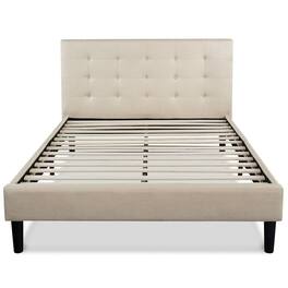 Hivvago - King size Upholstered Platform Bed Frame with Button Tufted Headboard - Taupe