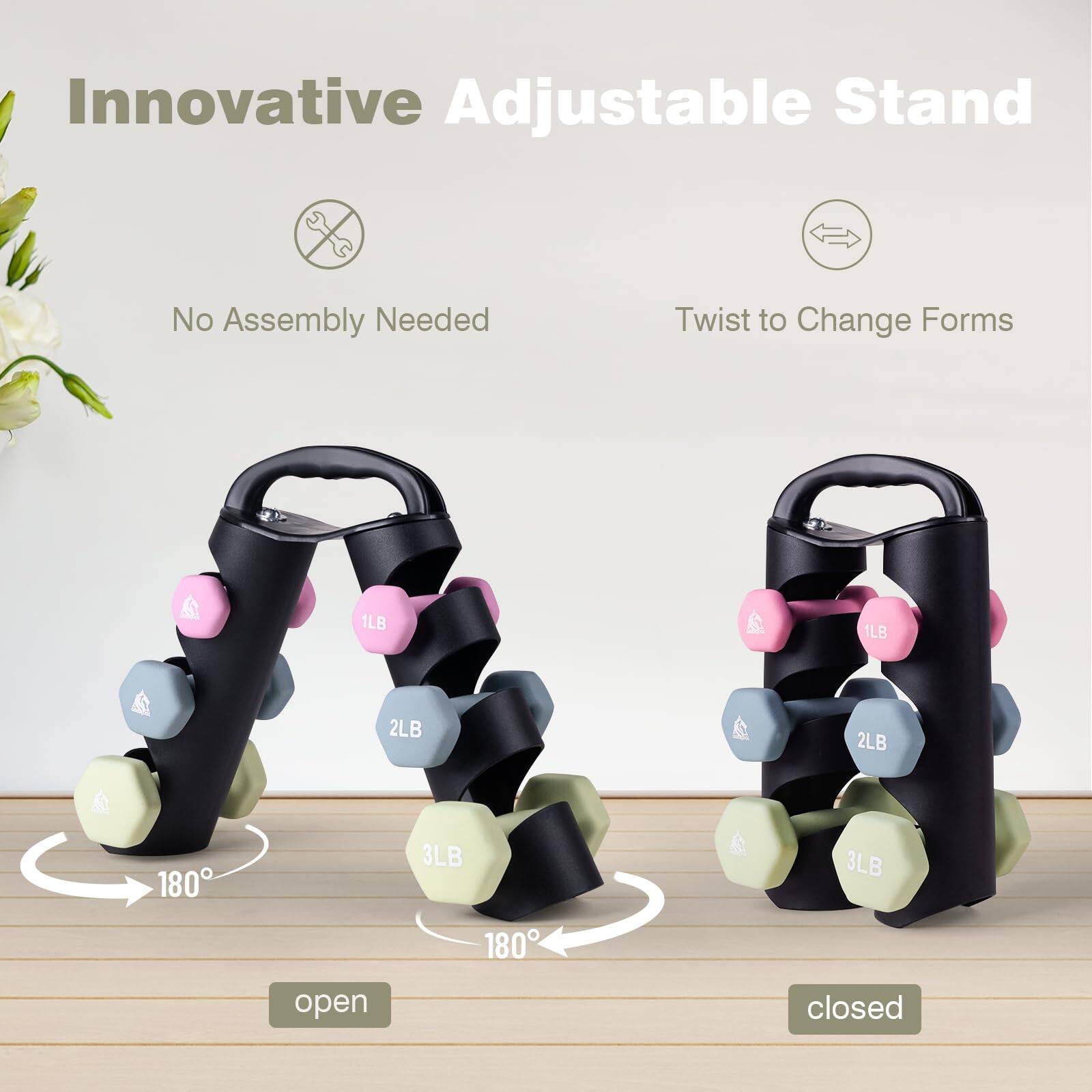 Innovative Adjustable Stand

No Assembly Needed

Twist to Change Forms

1LB 2LB 3LB

180° open

1LB 2LB 3LB

180° closed