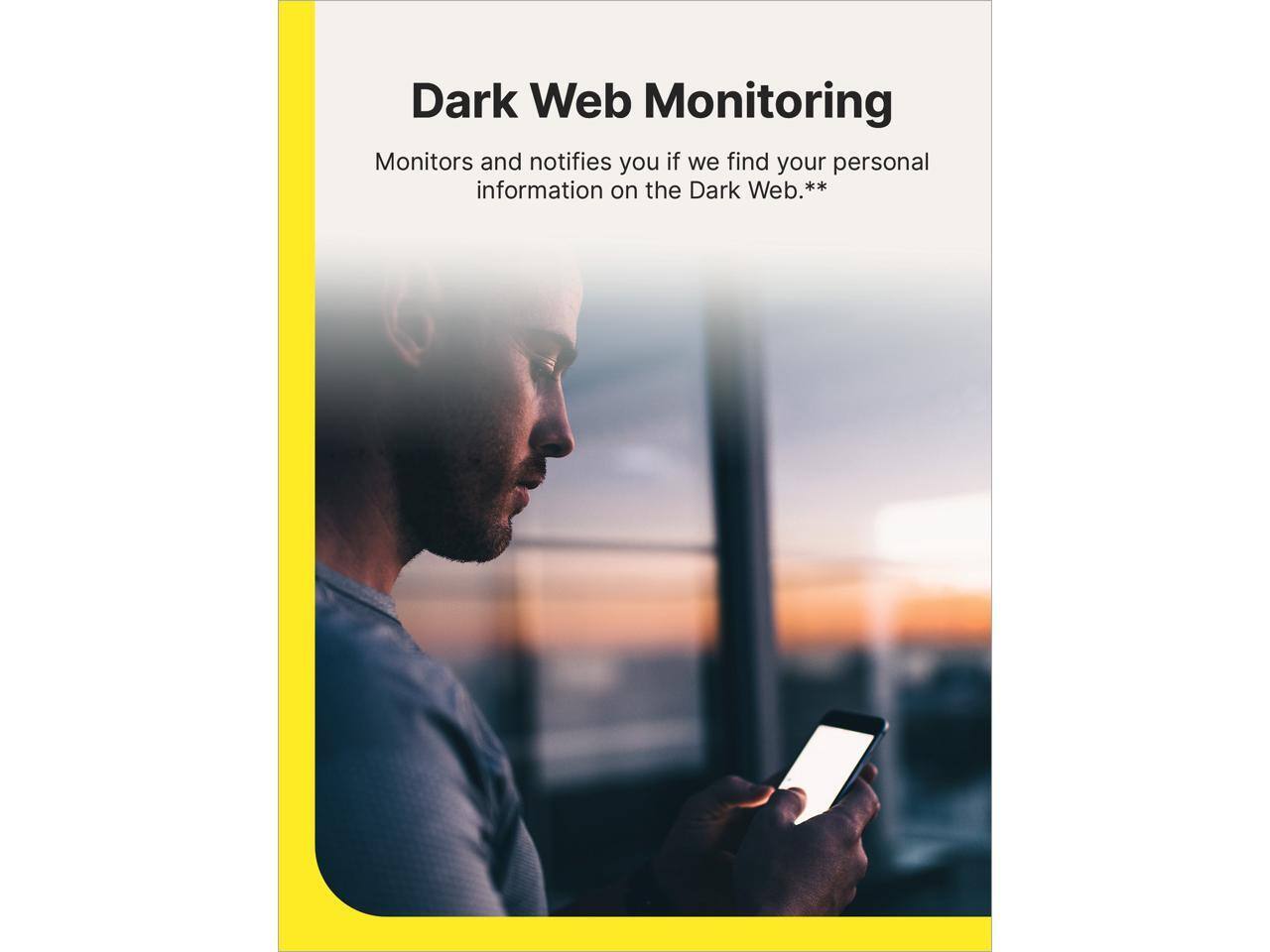 Dark Web Monitoring  
Monitors and notifies you if we find your personal information on the Dark Web.**