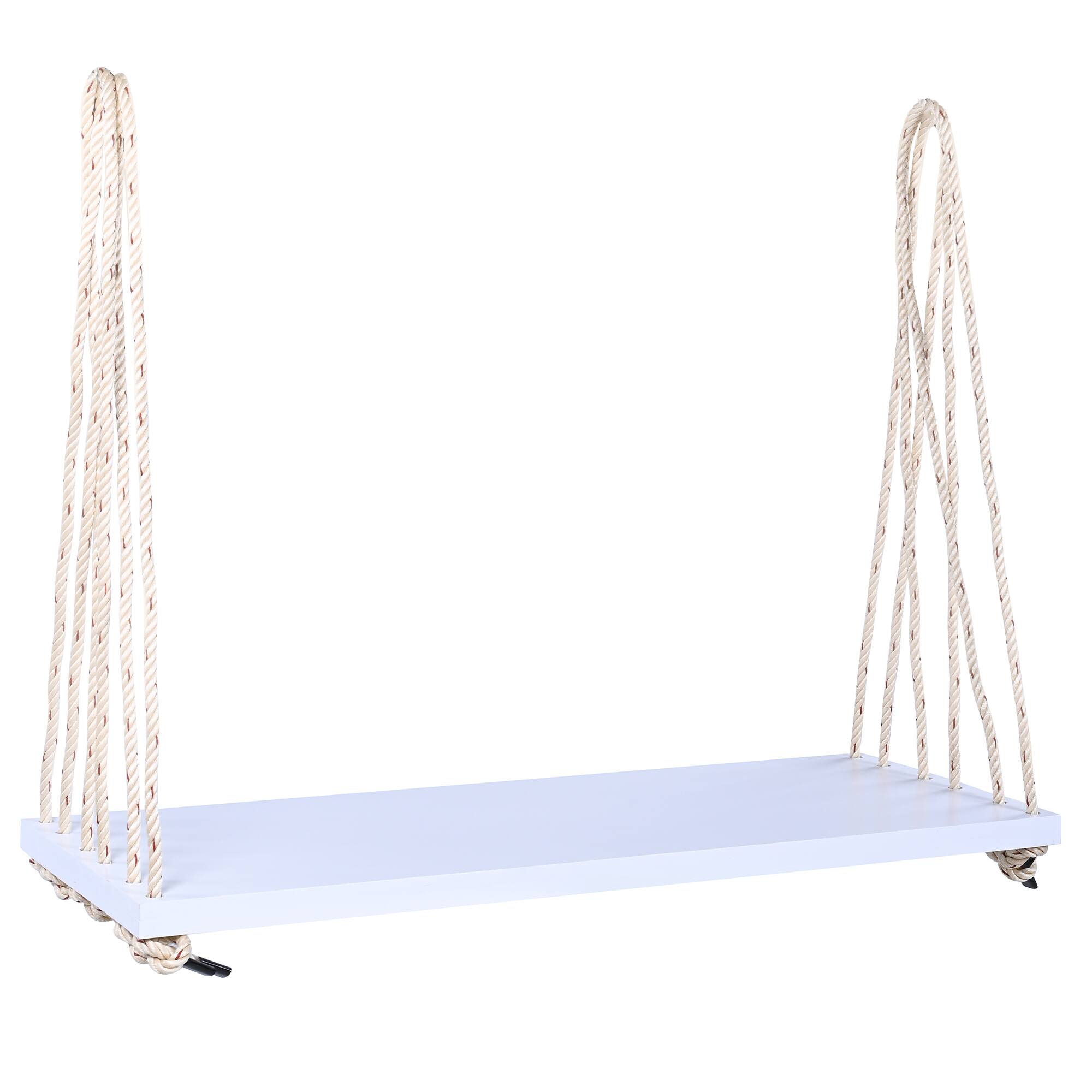 Alt View 7. GOODSILO - Acacia Wood Patio Swing Chair - Hanging Porch Bench with Cushion & Ropes for Garden, Backyard, Lawn - White.