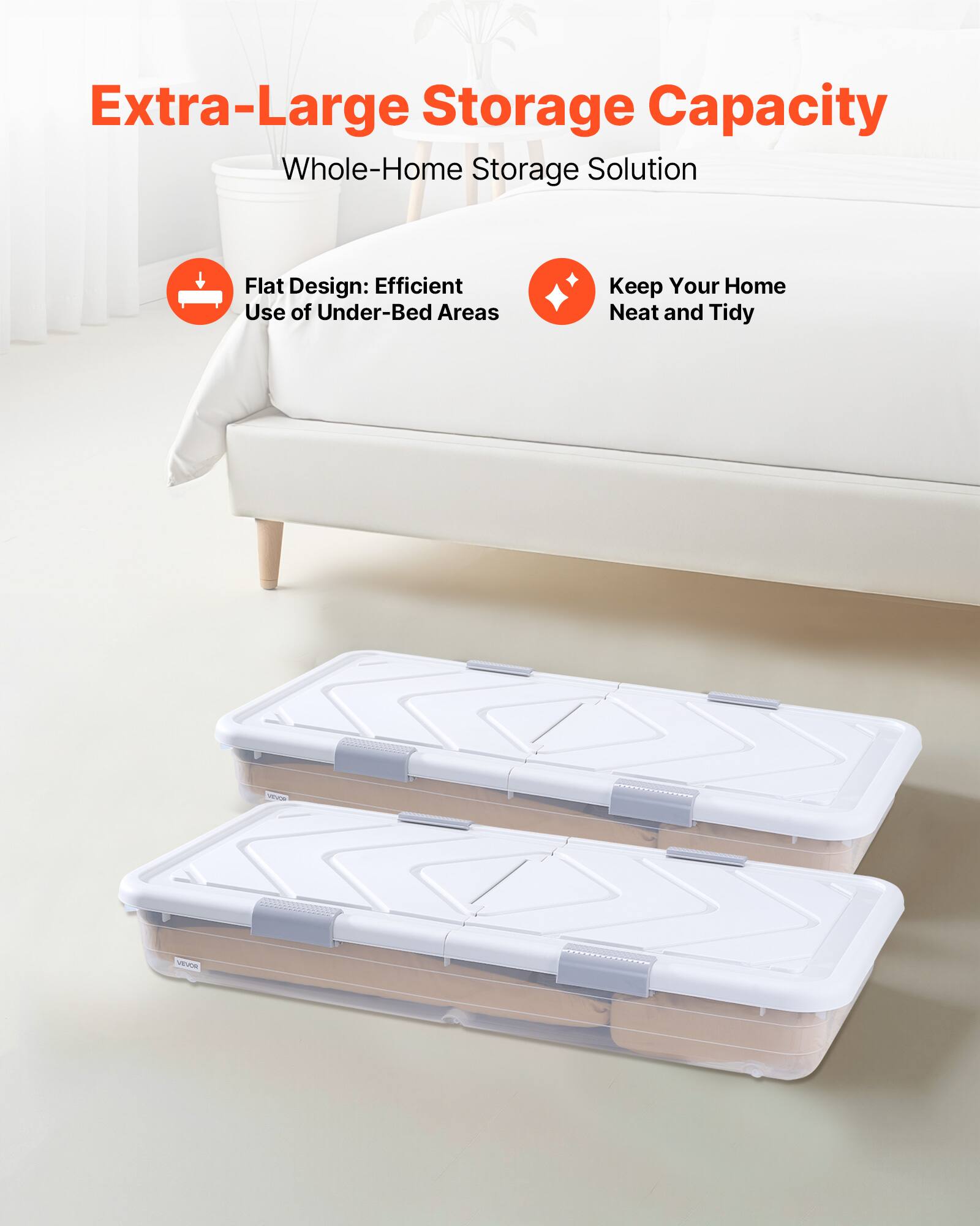 Extra-Large Storage Capacity  
Whole-Home Storage Solution  

Flat Design: Efficient Use of Under-Bed Areas  

Keep Your Home Neat and Tidy