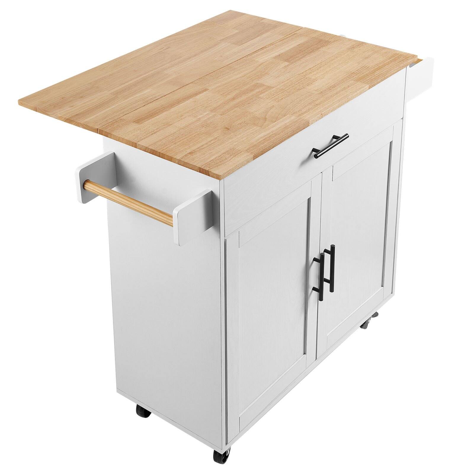 Alt View 8. Glintex - Kitchen Island Cart with Solid Wood Top, 35.4" Wide Mobile Storage Cabinet with Drop Leaf, Drawer, Spice and Towel Rack - White.