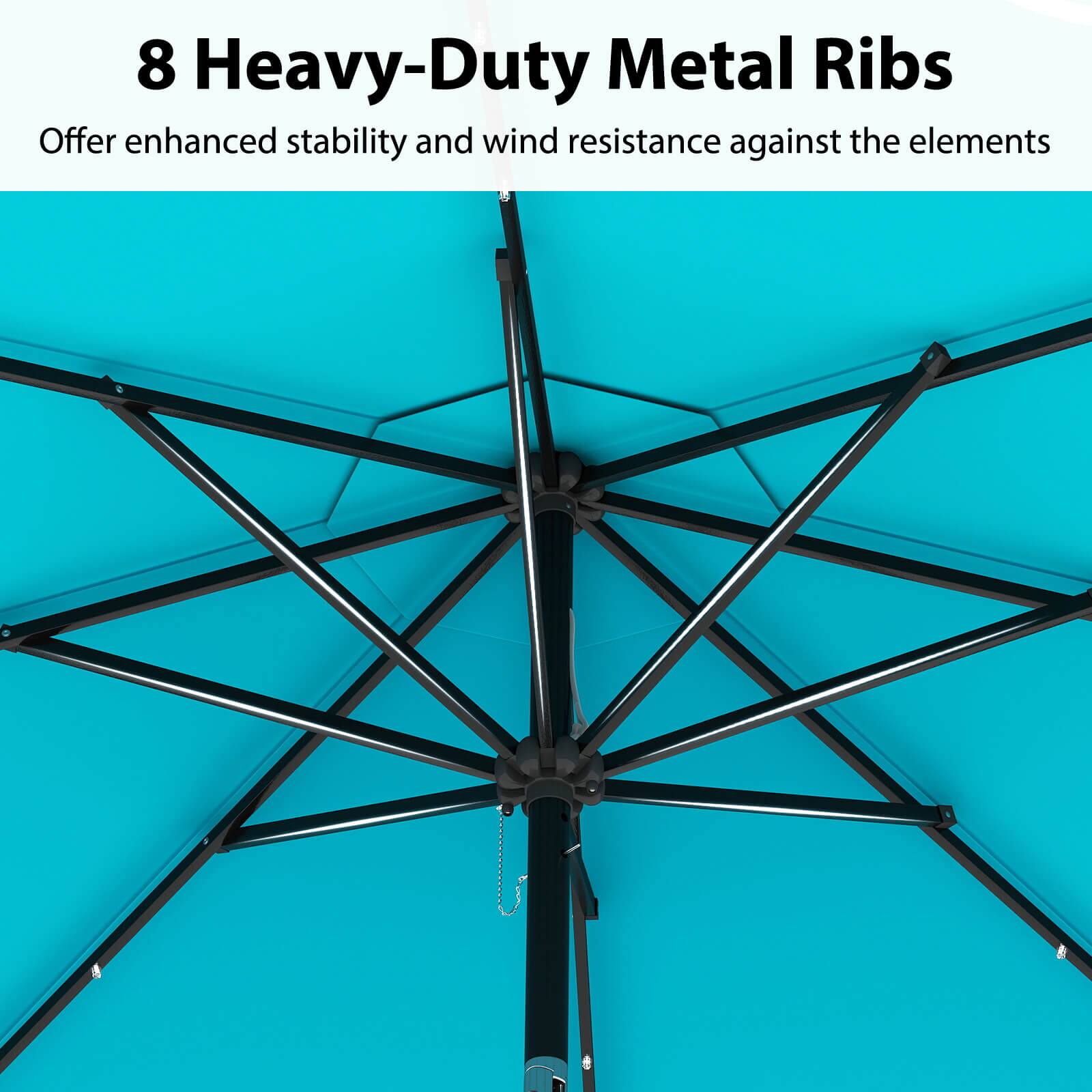 8 Heavy-Duty Metal Ribs Offer enhanced stability and wind resistance against the elements.