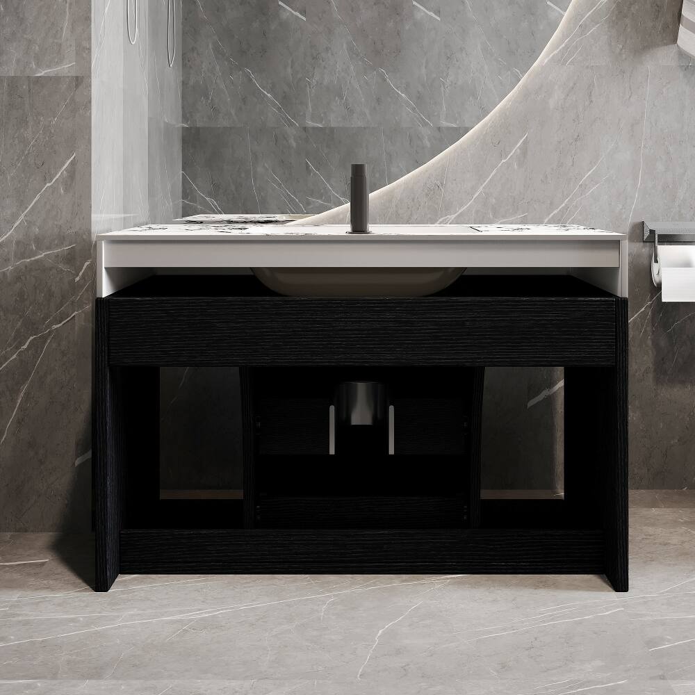 Alt View 3. Loheer - Loheer 29.9 inch floating bathroom vanity with sintered stone top and ceramic undermount sink for small bathrooms - Black.