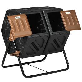 Outsunny - Chamber Compost Tumbler Bin, Outdoor Tumbling Composter with 24 Ventilation Openings and Steel Legs - Brown and Black