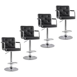 Vecelo - Set of 4 PU Leather Bar Stools with Back and Arms,Adjustable Height Bar Chairs for Kitchen/Island - Gray
