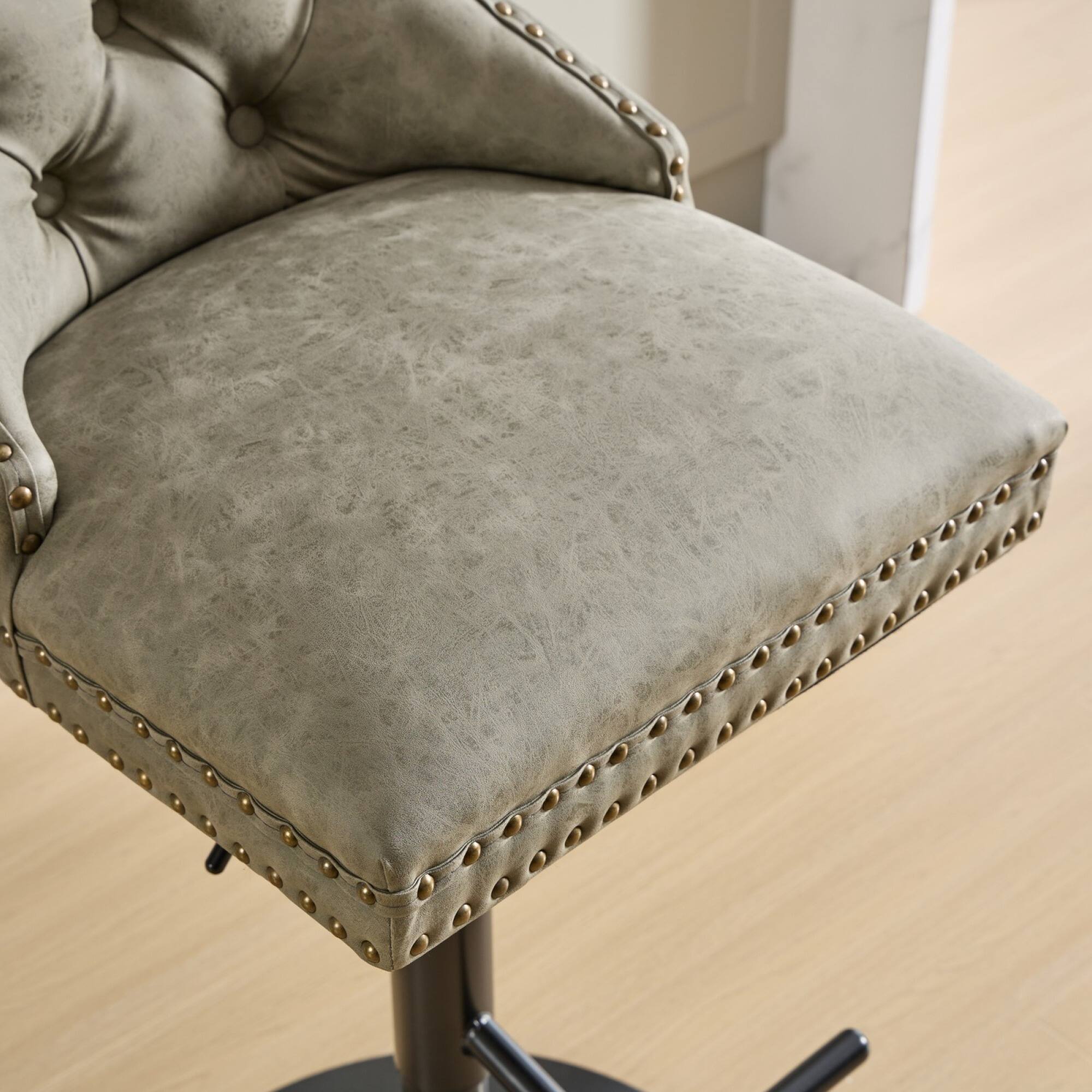 Alt View 9. GOODSILO - Vintage-Inspired Adjustable Swivel Bar Stools with Tufted Backs, Set of 2 for Kitchen and Home Pub - Olive Green.