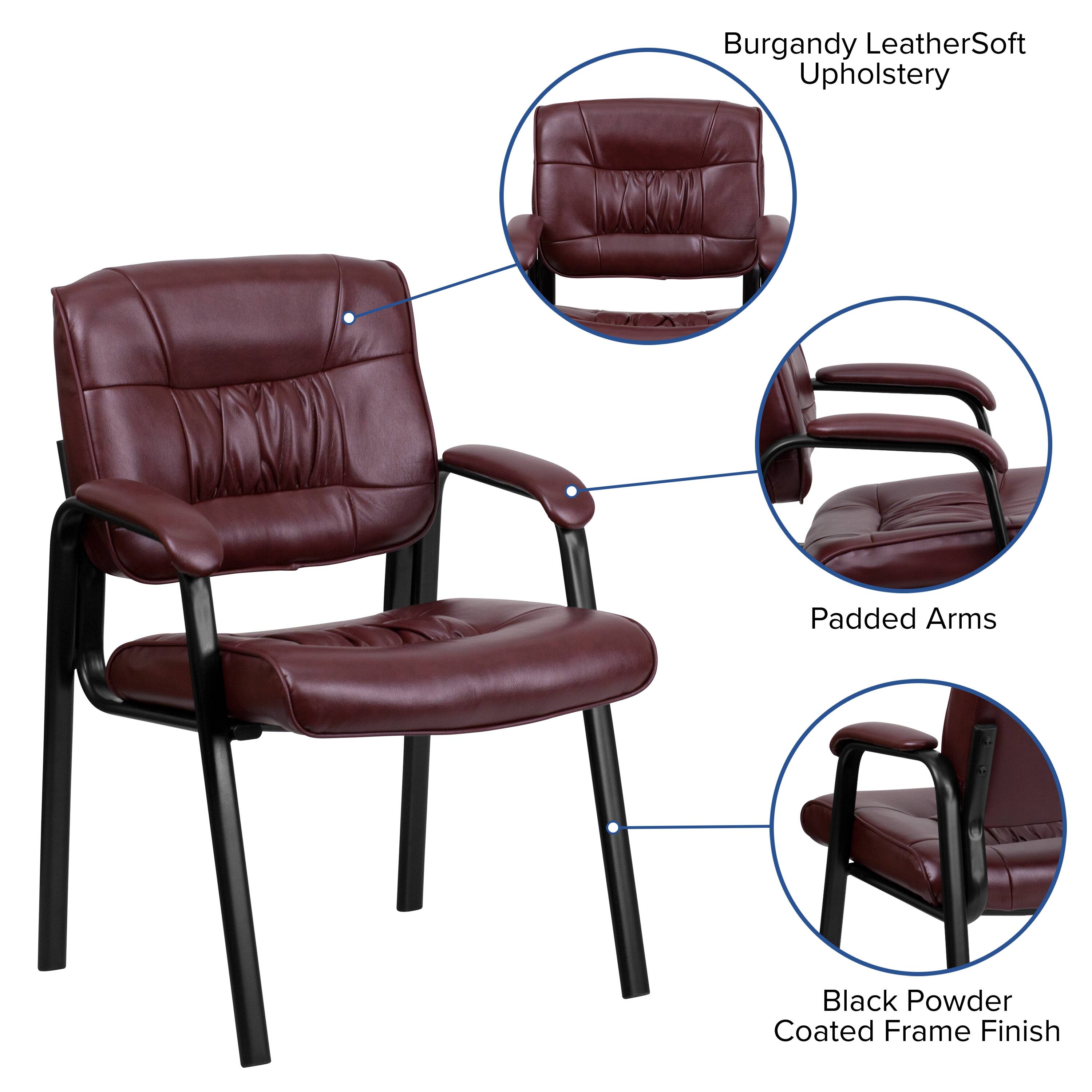Burgundy Leather Soft Upholstery  
Padded Arms  
Black Powder Coated Frame Finish