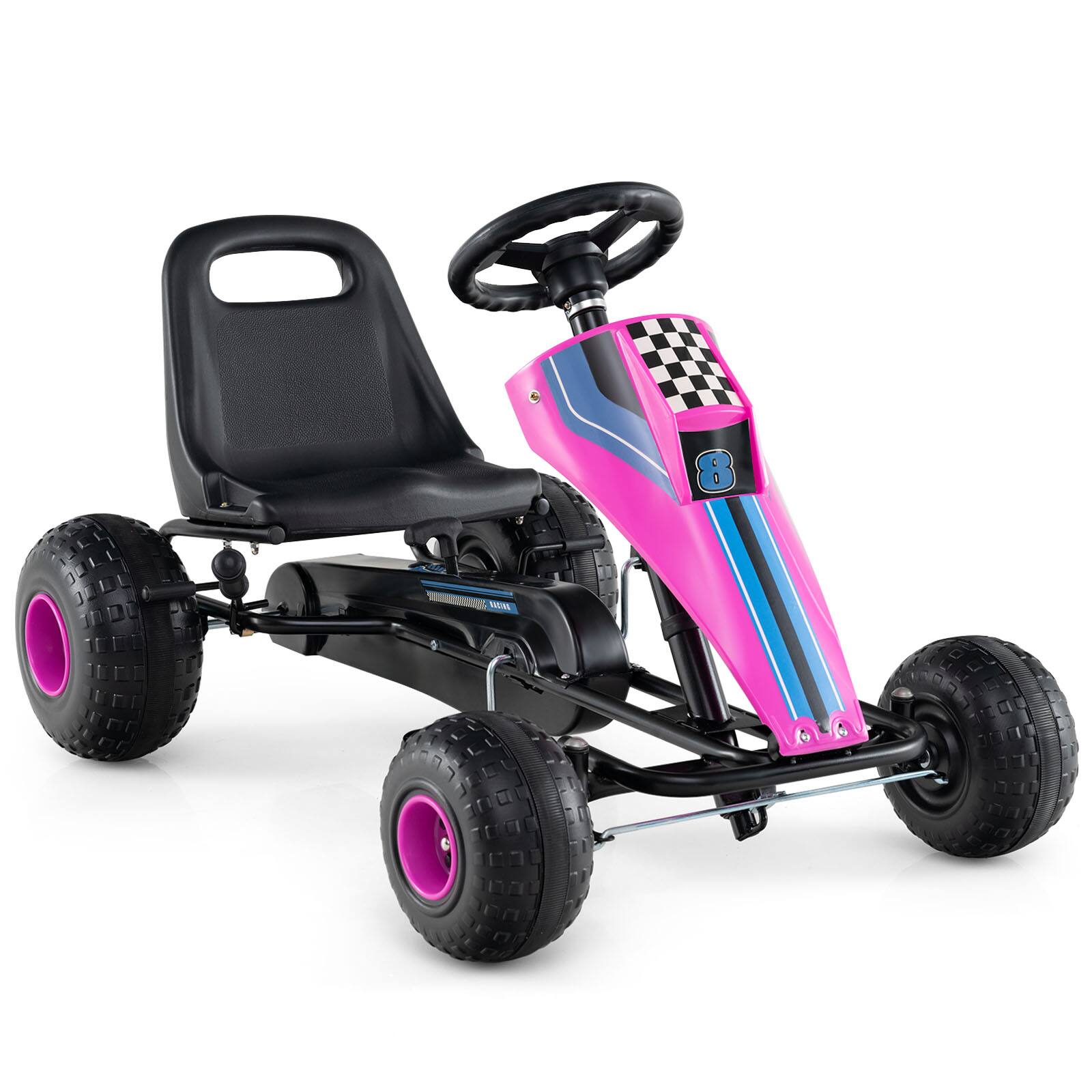 Alt View 9. Gymax - Gymax Pedal Go Kart for Kids 4-Wheel Ride On Toy w/ Steering Wheel & Safe Handbrake Pink - Pink.