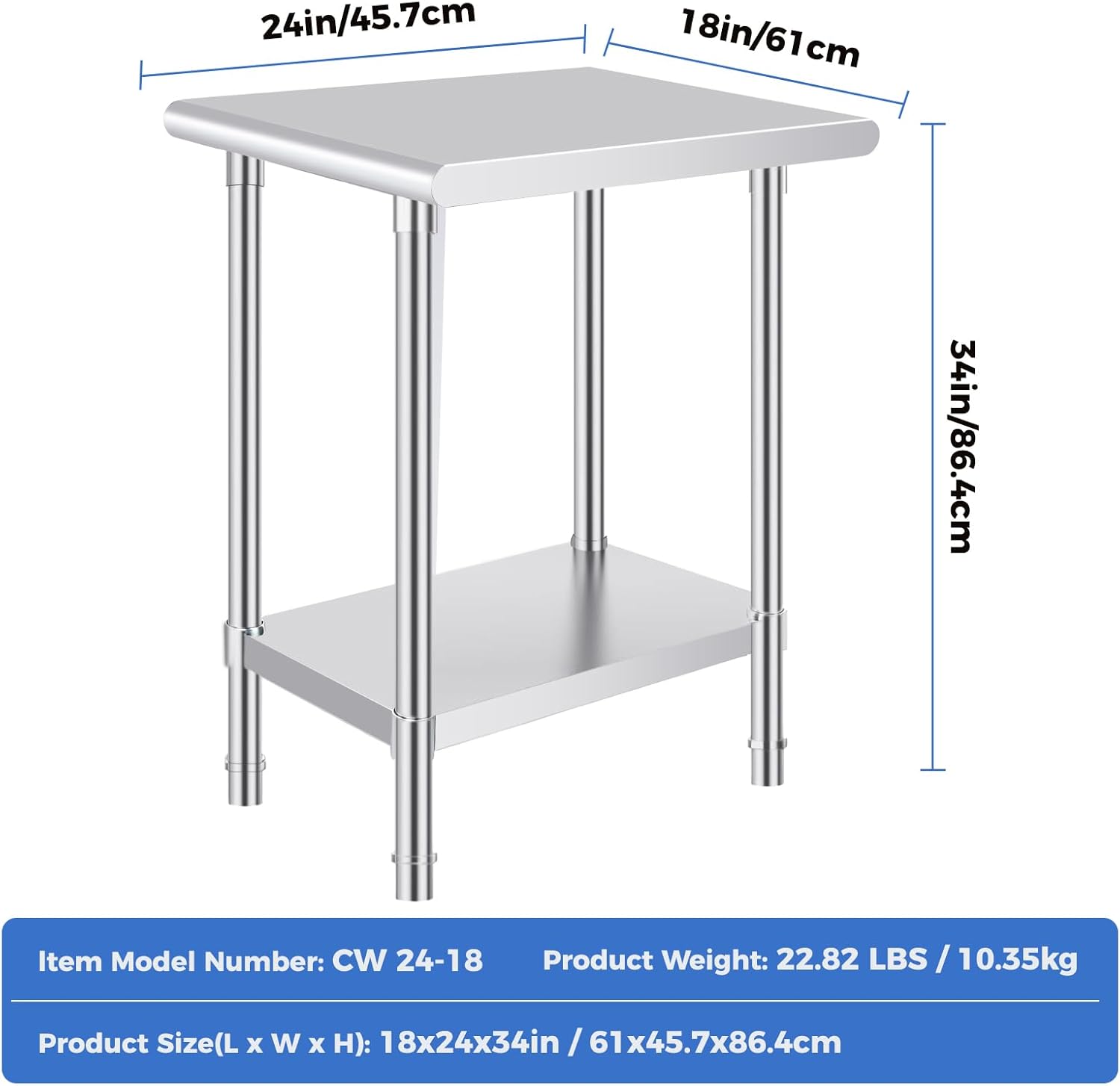 24in/45.7cm  
18in/61cm  
34in/86.4cm  

Item Model Number: CW 24-18  
Product Weight: 22.82 LBS / 10.35kg  
Product Size(L x W x H): 18x24x34in / 61x45.7x86.4cm