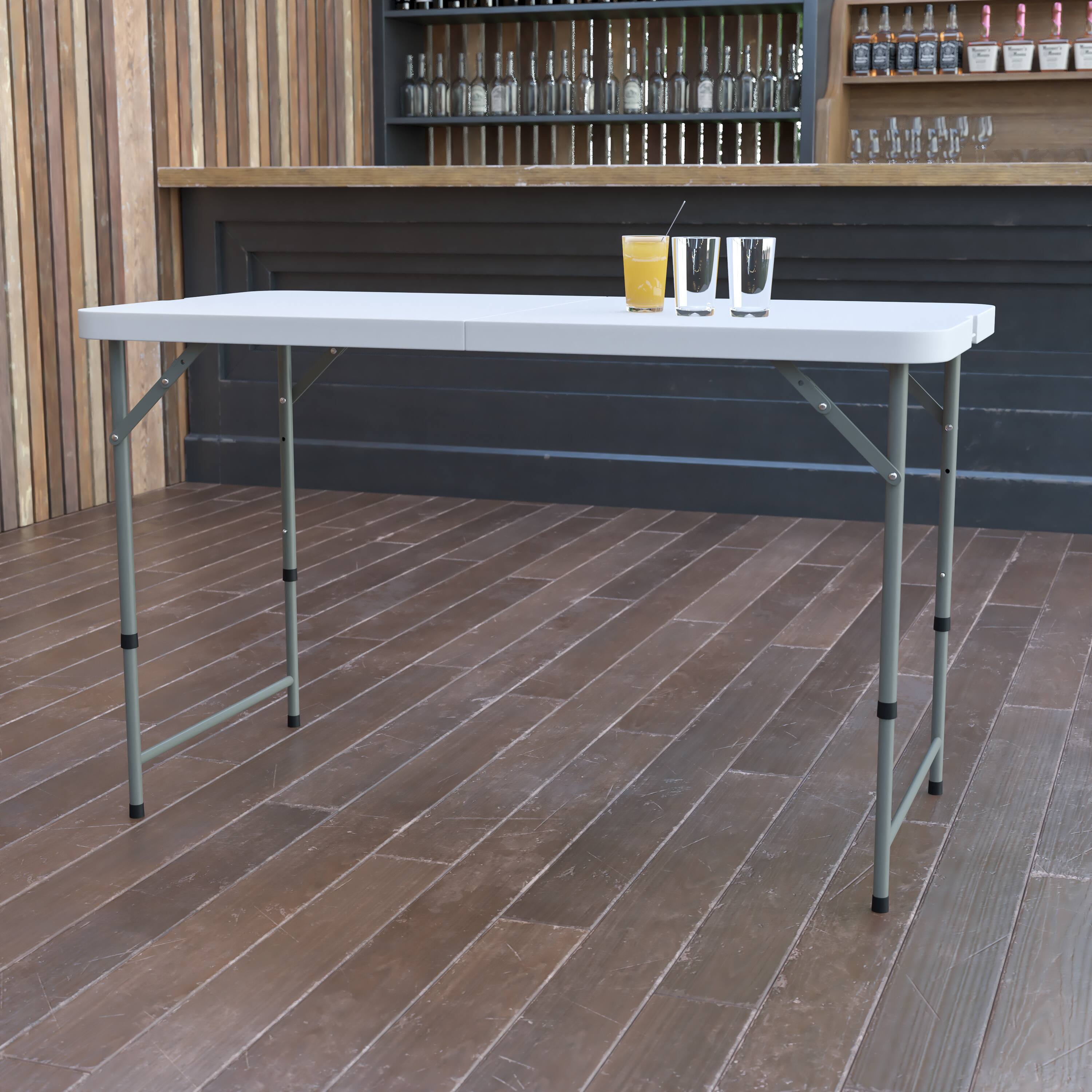 Alt View 11. Alamont Home - Elon 4-Foot Height Adjustable Bi-Fold White Plastic Folding Table w/ Handle - Granite White.