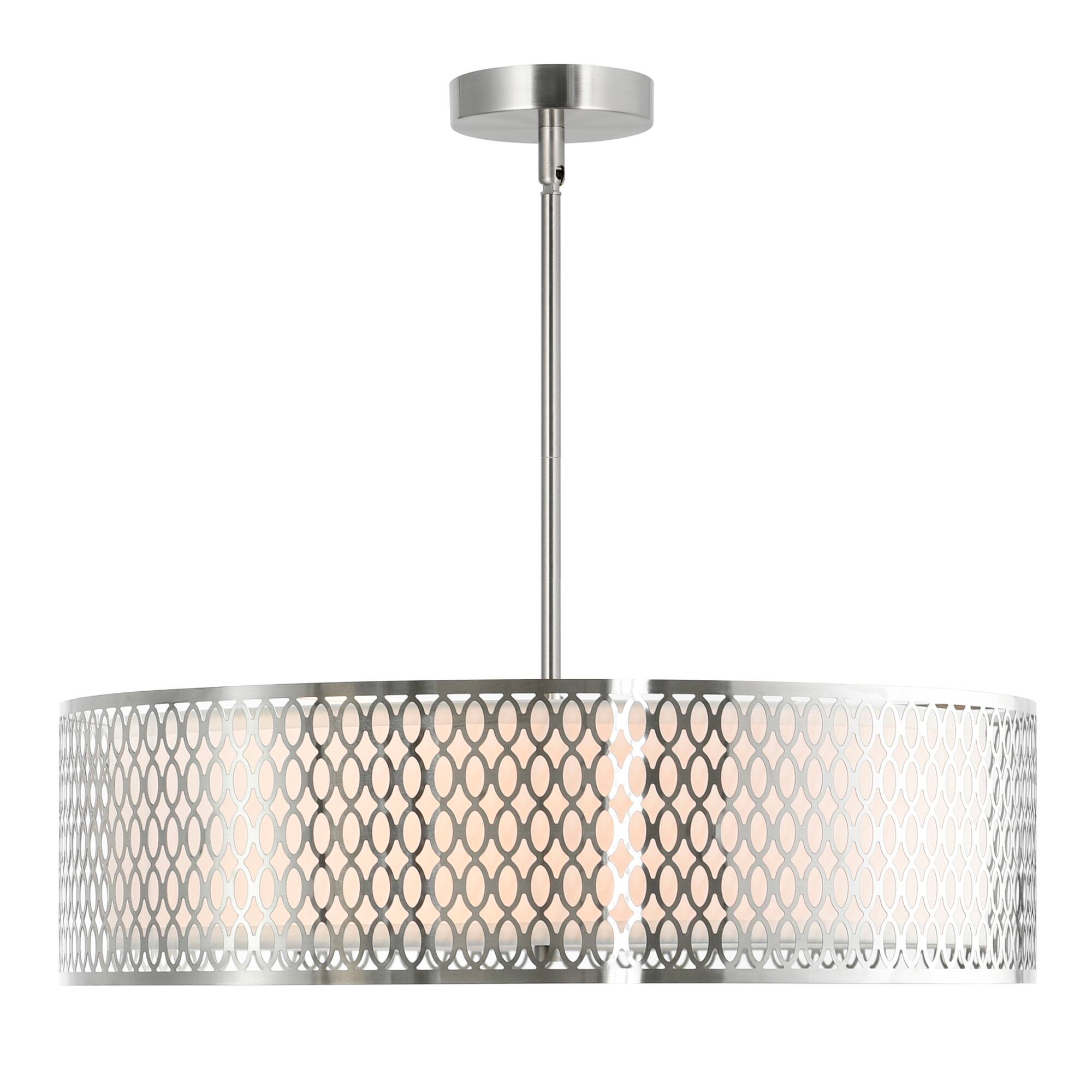 Back. CWI Lighting - Mikayla 5 Light Drum Shade Chandelier With Satin Nickel Finish - Satin Nickel.
