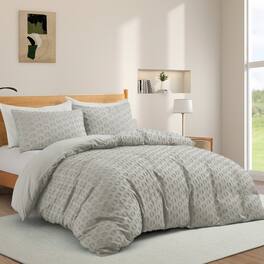 Peace Nest - Tufted Clipped Jacquard Geometric Duvet Cover & Pillowcase Set - Circle Light Gray