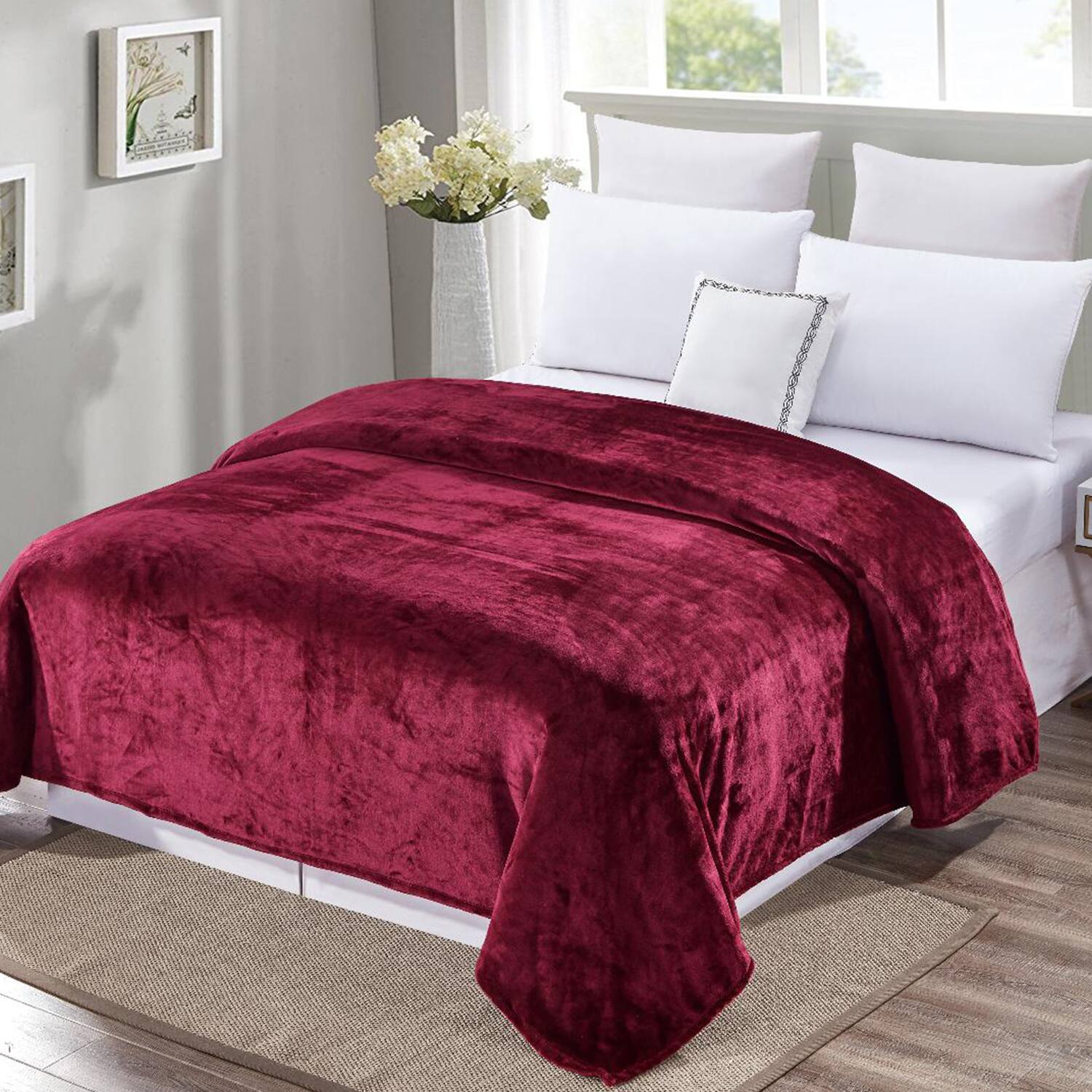 Alt View 1. Noble House - Plazatex Micro Plush Solid Parteen Soft Comfortable and Lightweight All Seasons Blanket Twin Burgundy - Burgundy.