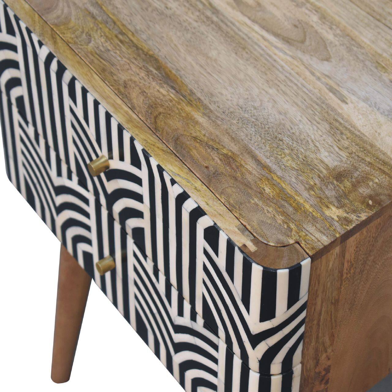 Alt View 1. Artisan Furniture - Artisan Furniture Solid Wood Edessa Bone Inlay Nightstand, 2 Drawers, Nordic legs, Black and White - Oak.