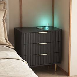 LUCKY ONE - Assembled Nightstand with Charging Station Voice Light USB Storage Cabinet - Black