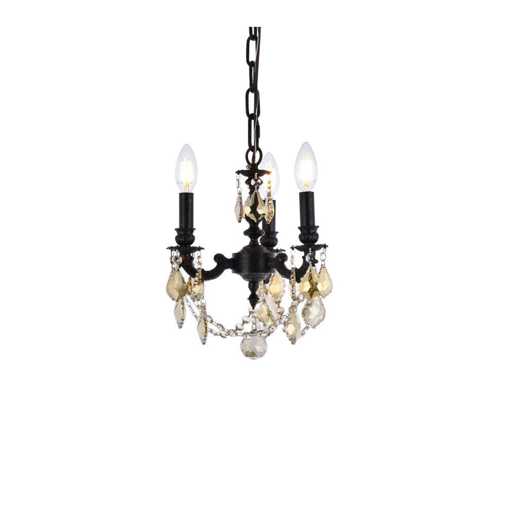 Alt View 4. Elegant Lighting - Lillie 3 light Dark Bronze Pendant Clear Royal Cut Crystal - Dark Bronze.