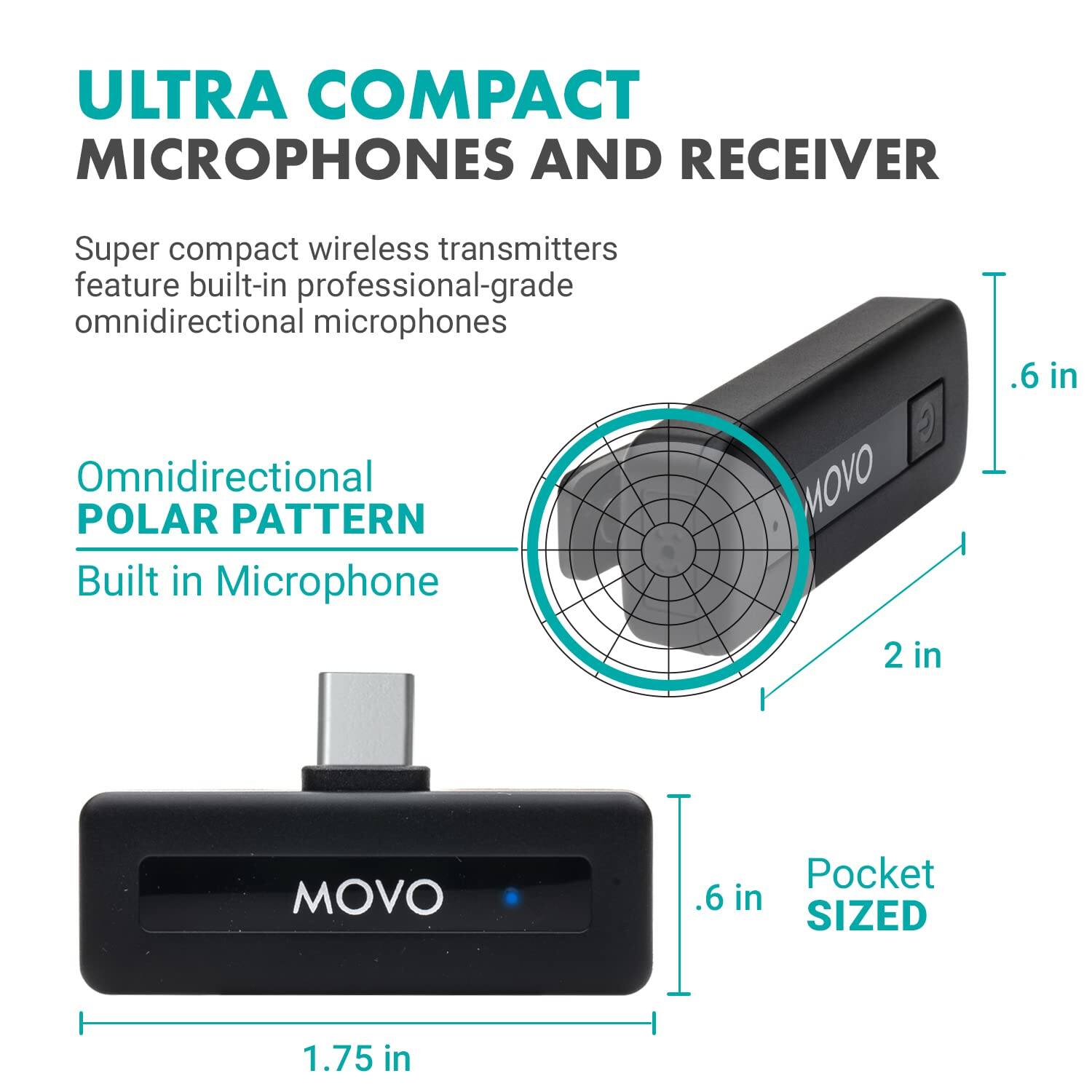 **ULTRA COMPACT MICROPHONES AND RECEIVER**

Super compact wireless transmitters feature built-in professional-grade omnidirectional microphones.

- **Omnidirectional POLAR PATTERN**
  - Built in Microphone

- **Pocket SIZED**
  - 1.75 in
  - .6 in

- **Dimensions**
  - 2 in
  - .6 in