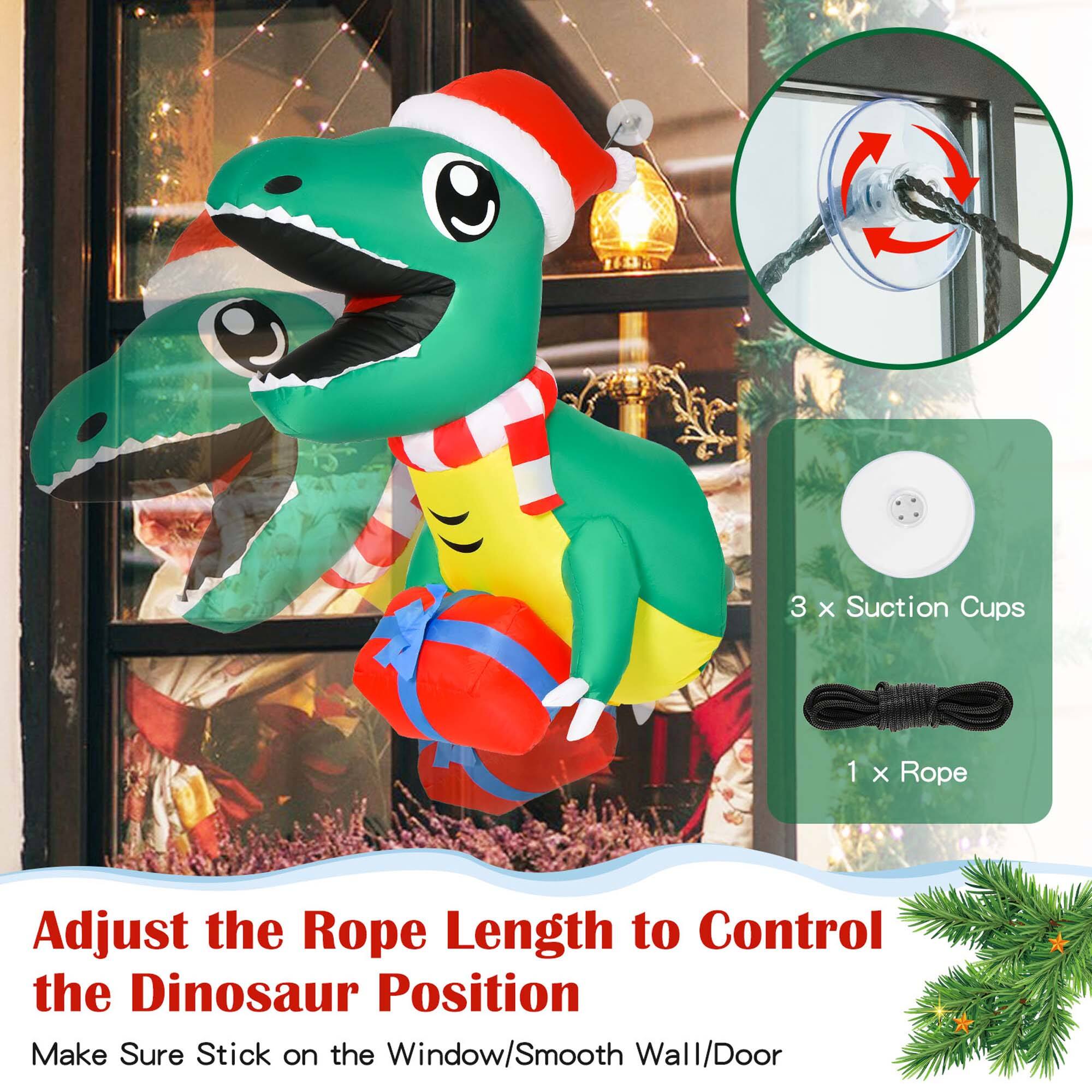 Adjust the Rope Length to Control the Dinosaur Position. Make Sure Stick on the Window/Smooth Wall/Door. 3 X Suction Cups. 1 X Rope.