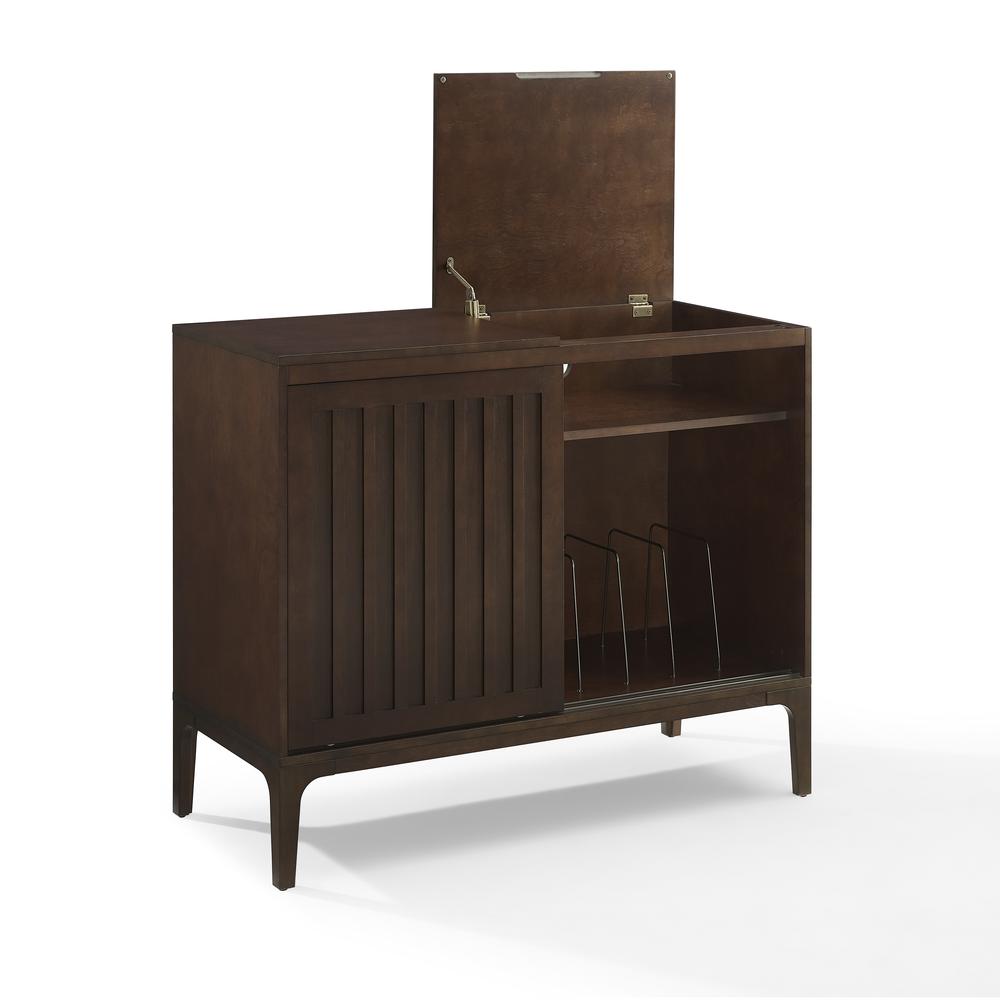 Back. Crosley Furniture - Asher Large Record Player Cabinet With Vinyl Storage - Dark Brown.