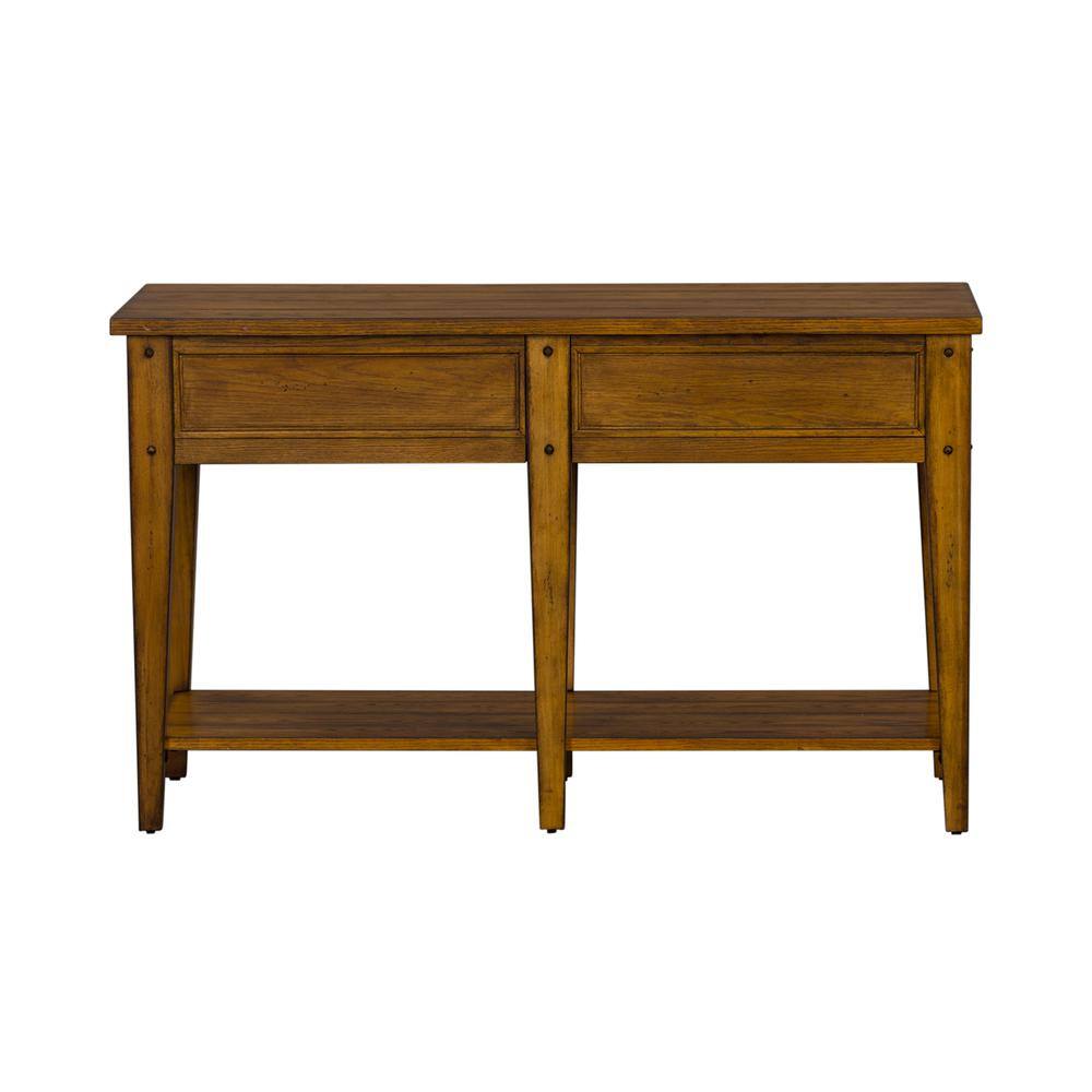 Angle. Liberty Furniture Industries - Lake House Sofa Table in Oak - Brown.