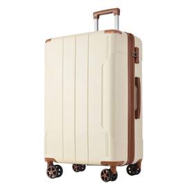 BreeBe - 24-Inch Hardshell ABS Luggage, Lightweight Expandable Suitcases with Double Spinner Wheels - Brown, White