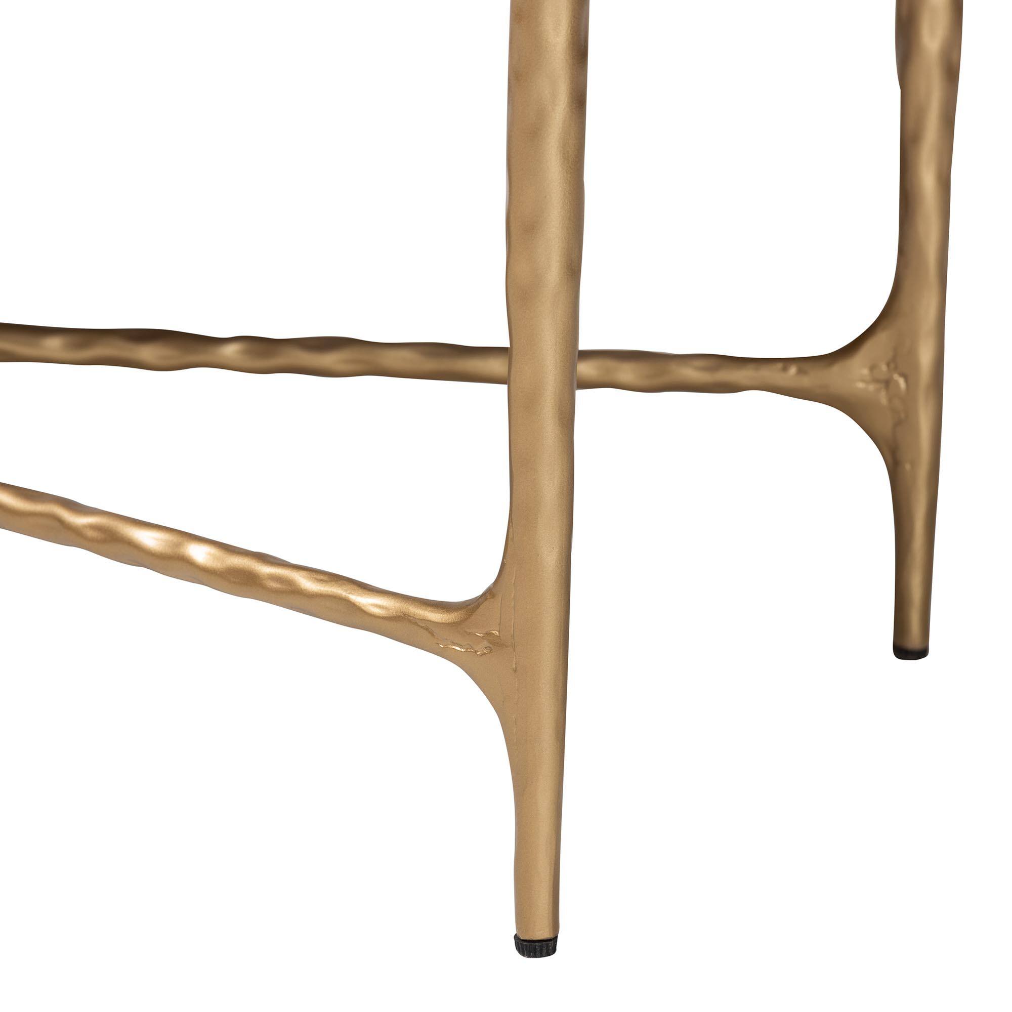 Back. Baxton Studio - Fumiye Bench - Modern Rustic Accent Seating with Hand-Forged Metal Frame and Upholstered Cushion - Ivory/Gold.