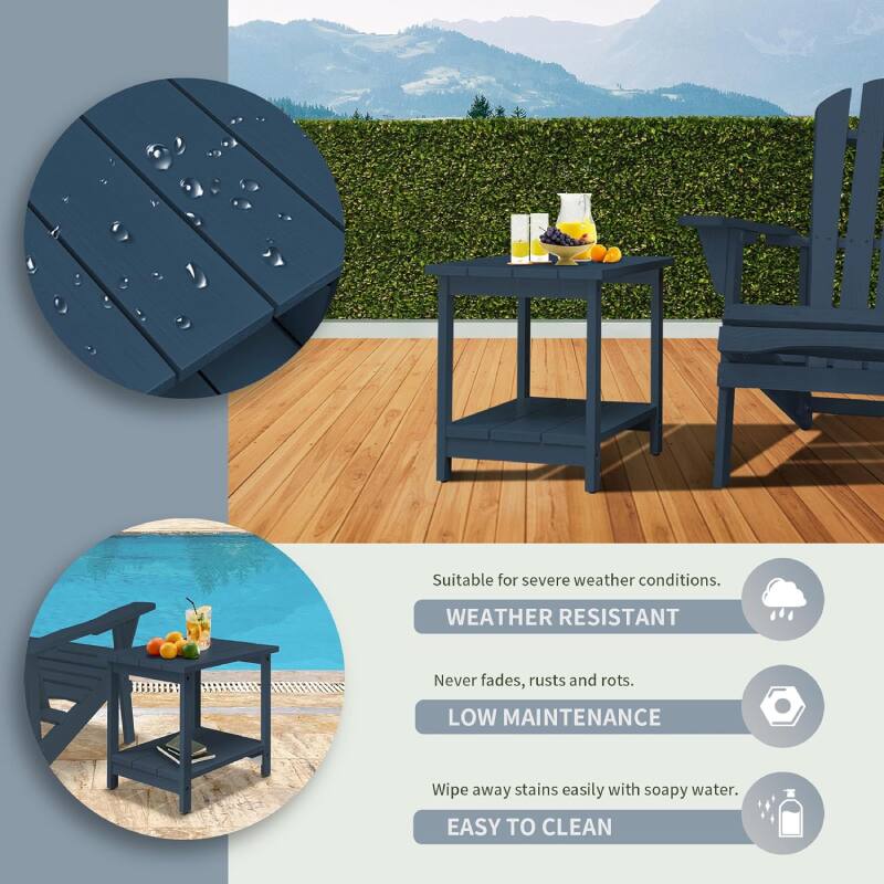 Suitable for severe weather conditions.  
WEATHER RESISTANT  
Never fades, rusts and rots.  
LOW MAINTENANCE  
Wipe away stains easily with soapy water.  
EASY TO CLEAN