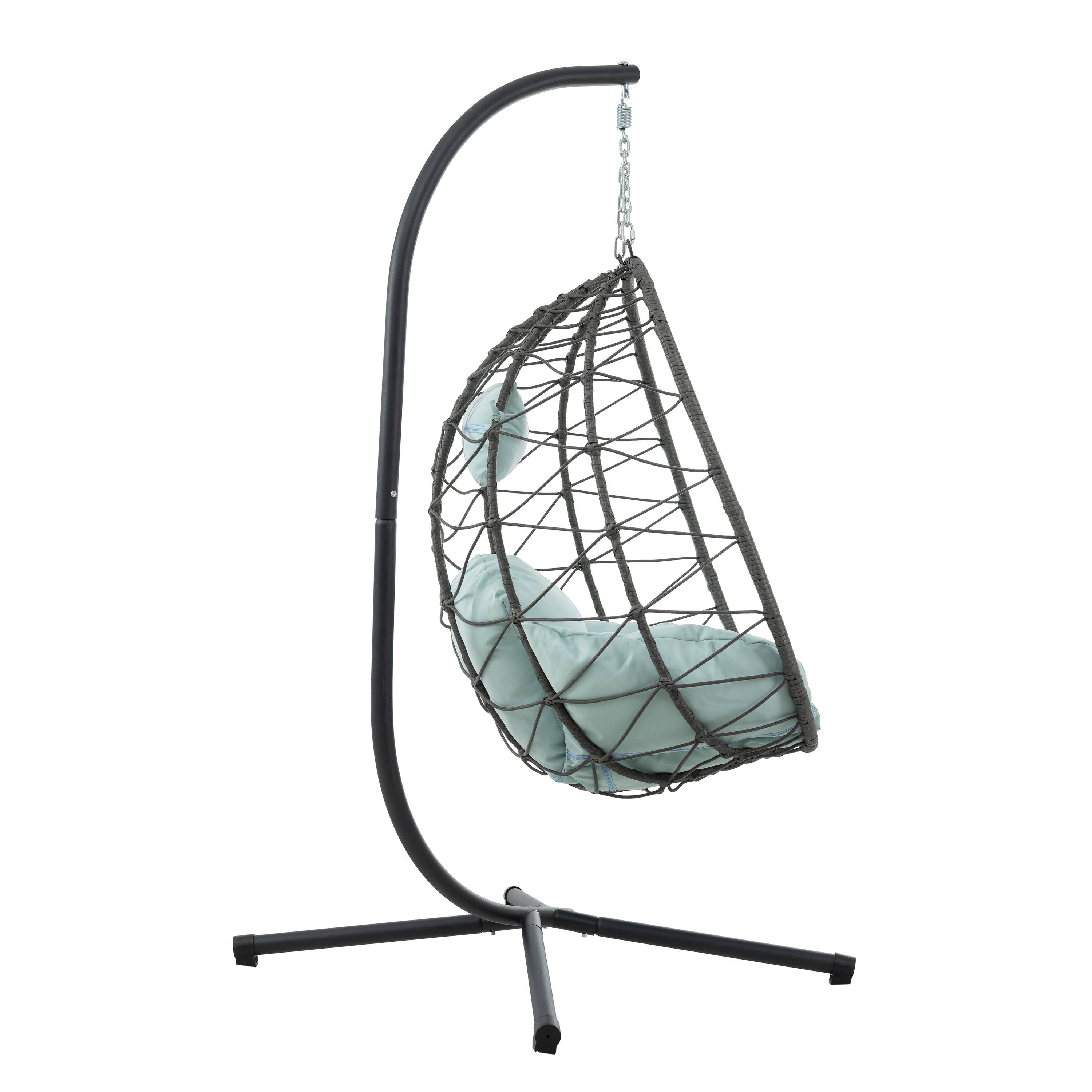 Alt View 2. APRILSOUL - Egg Chair with Stand Indoor Outdoor Swing Chair Patio Wicker Hanging Chair with Stand for Bedroom Living Room - Gray.