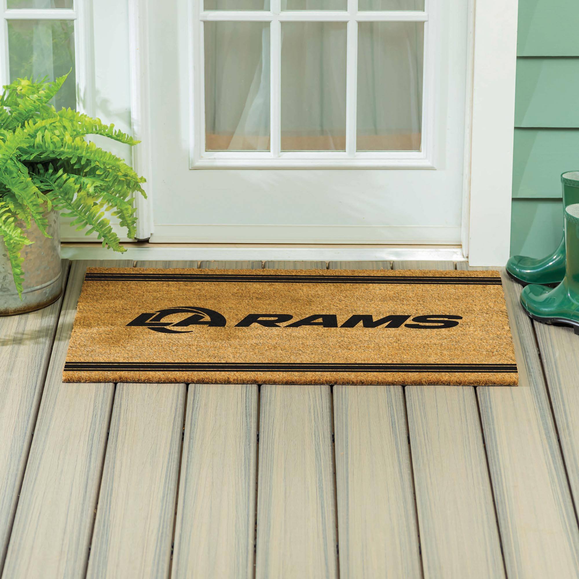 Alt View 3. Evergreen Enterprises - Los Angeles Rams 24" x 36" Outdoor Monochrome Team Logo Coir Mat - Brown.