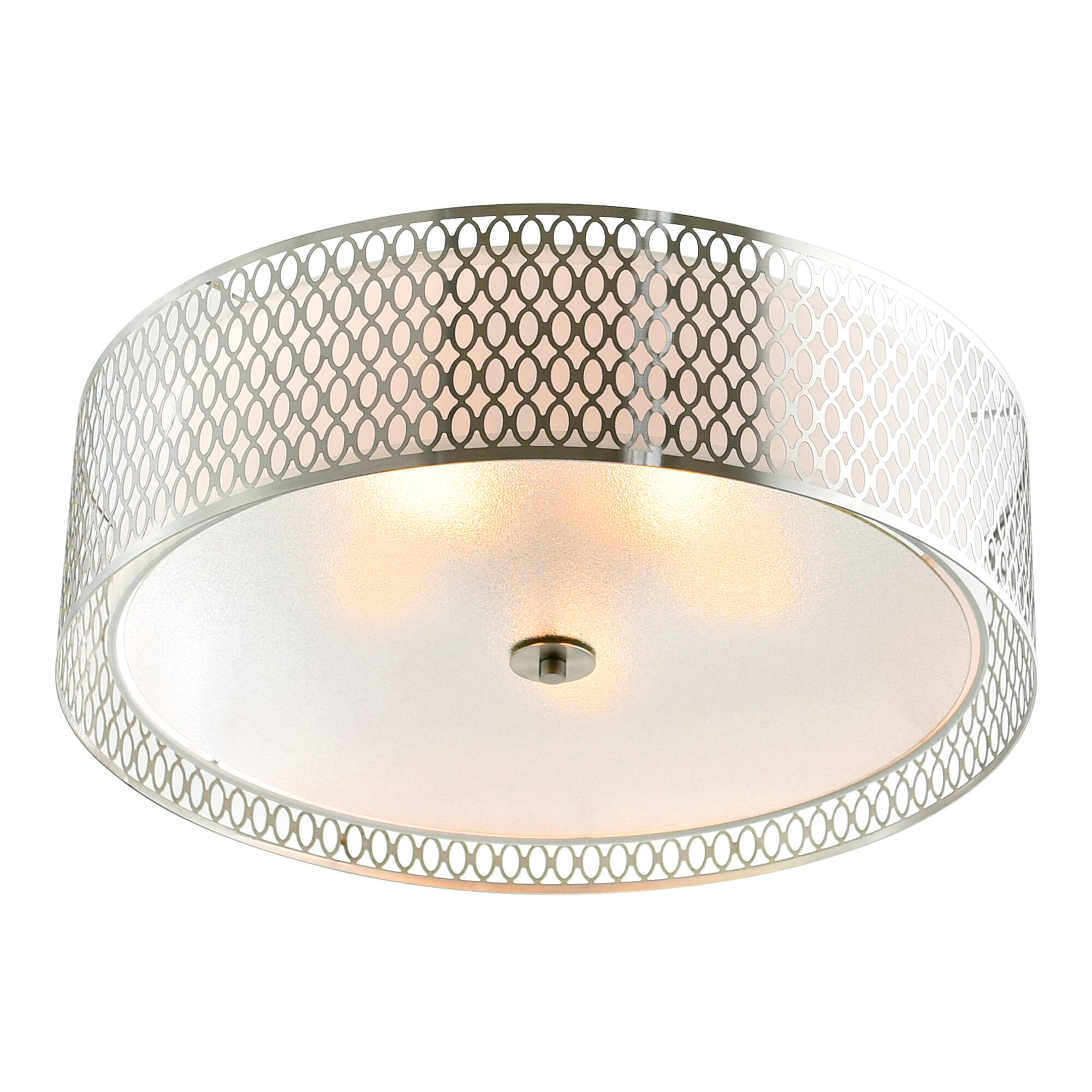 Left. CWI Lighting - Mikayla 5 Light Drum Shade Flush Mount With Satin Nickel Finish - Satin Nickel.