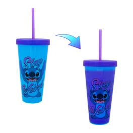 Silver Buffalo - Disney Lilo & Stitch "Stay Weird" Color-Changing Plastic Tumbler | 24 Ounces - Blue