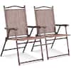 Front. Costway - Costway Set of 2 Patio Folding Sling Back Chairs Camping Deck Garden Beach - Brown.