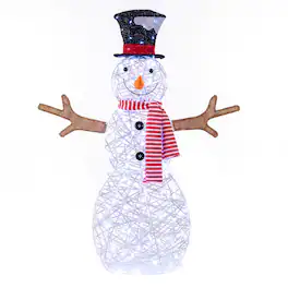Costway - 3.6 FT Lighted Snowman Christmas Decoration with 80 Cold LED Lights for Porch - White