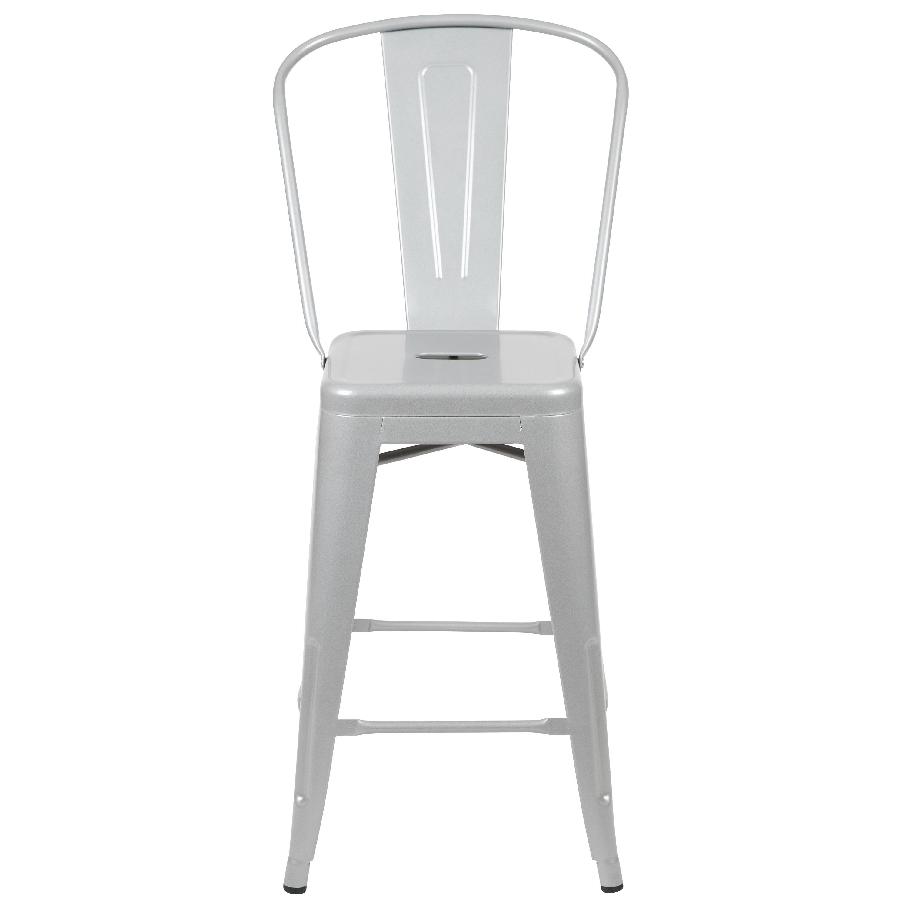 Alt View 8. Emma + Oliver - Commercial Grade 4 Pack 24" High Metal Indoor-Outdoor Counter Height Stool with Back - Silver.