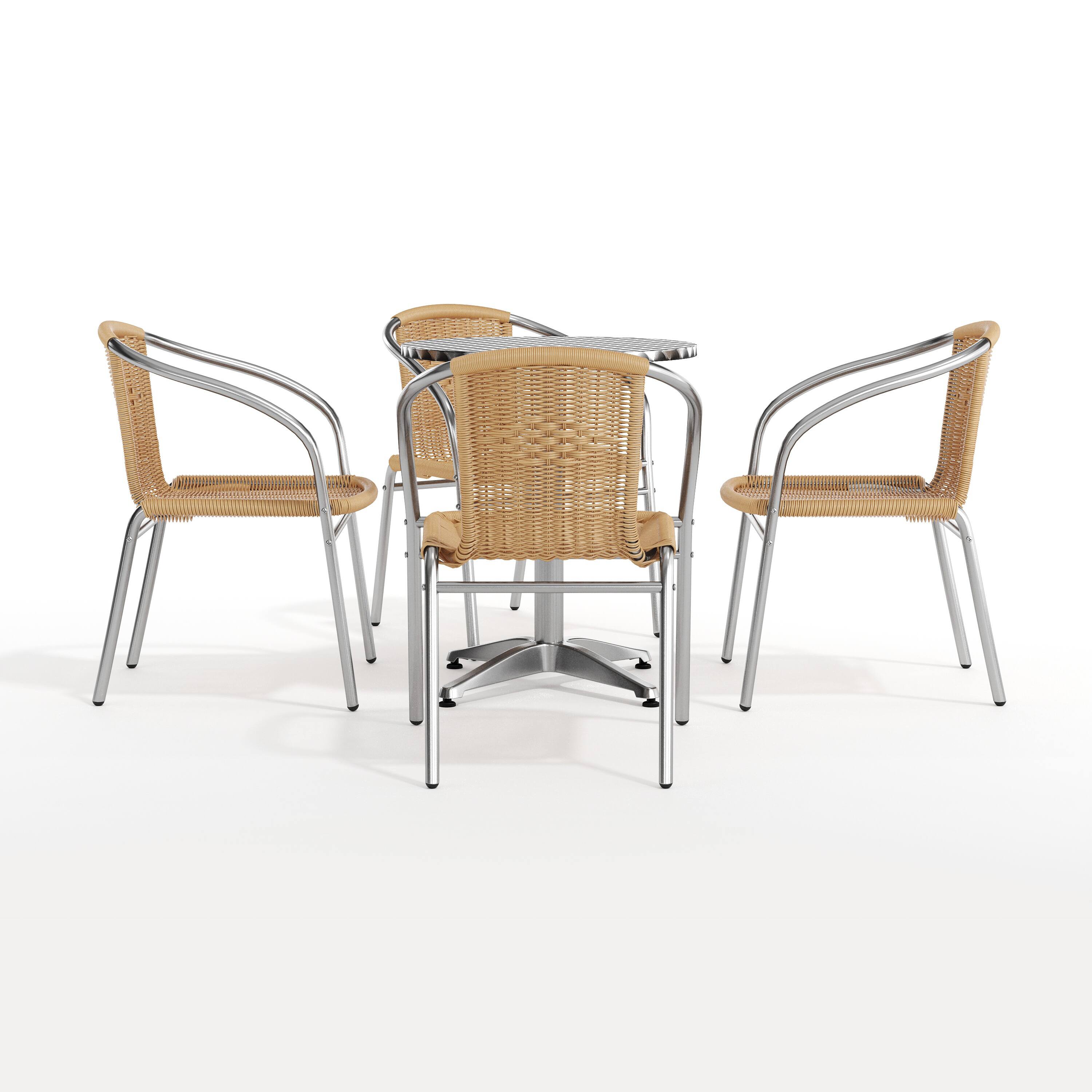 Alt View 8. Emma + Oliver - 23.5" Round Aluminum Garden Patio Table Set with 4 Rattan Chairs - Beige.