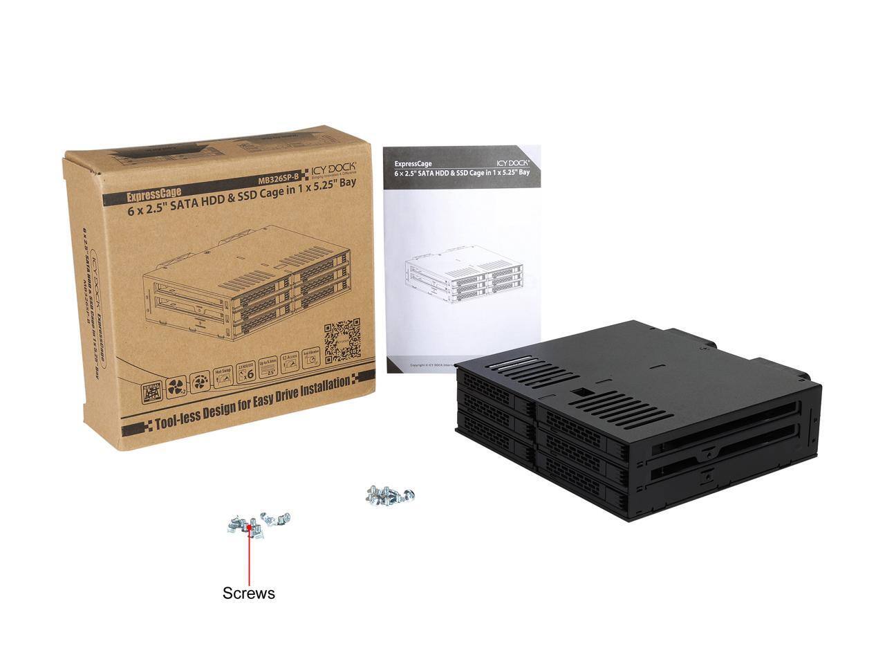 ICY DOCK M83265P-B 5.25" Bay in 1 x ExpressCage HDD & SSD Cage 2.5" SATA 6 x ExpressCage ICY DOCK 5 x 2.5 SATA HDD & SSD Cage 1 x 5.25" Bay Drive Installation for Easy Tool-less Design Screws