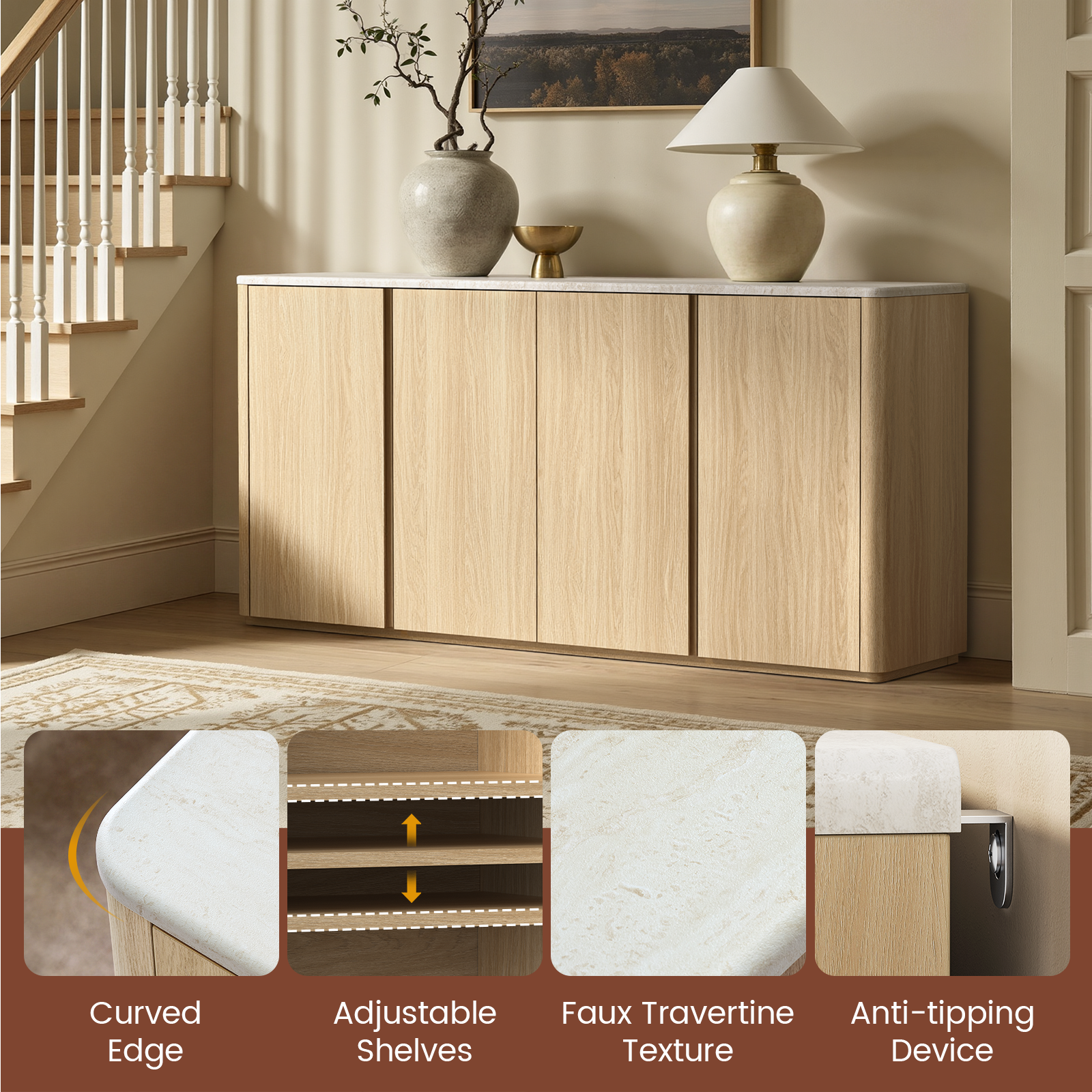 Curved Edge Adjustable Faux Travertine Anti-tipping Shelves Texture Device