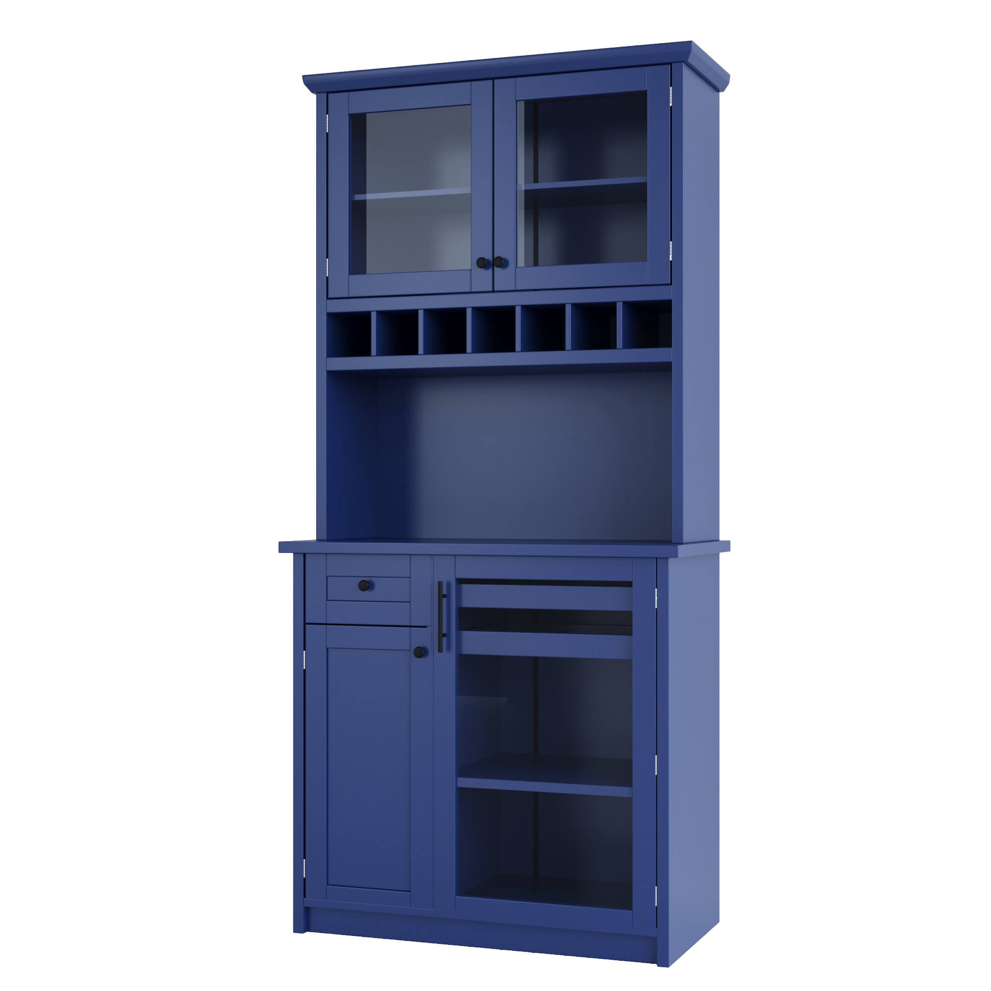 Alt View 1. Spaco - Spaco 35" Farmhouse Pantry Cabinet Buffet, Freestanding Kitchen Hutch with Wine Rack, Adjustable Shelves for Dining Room - Blue.