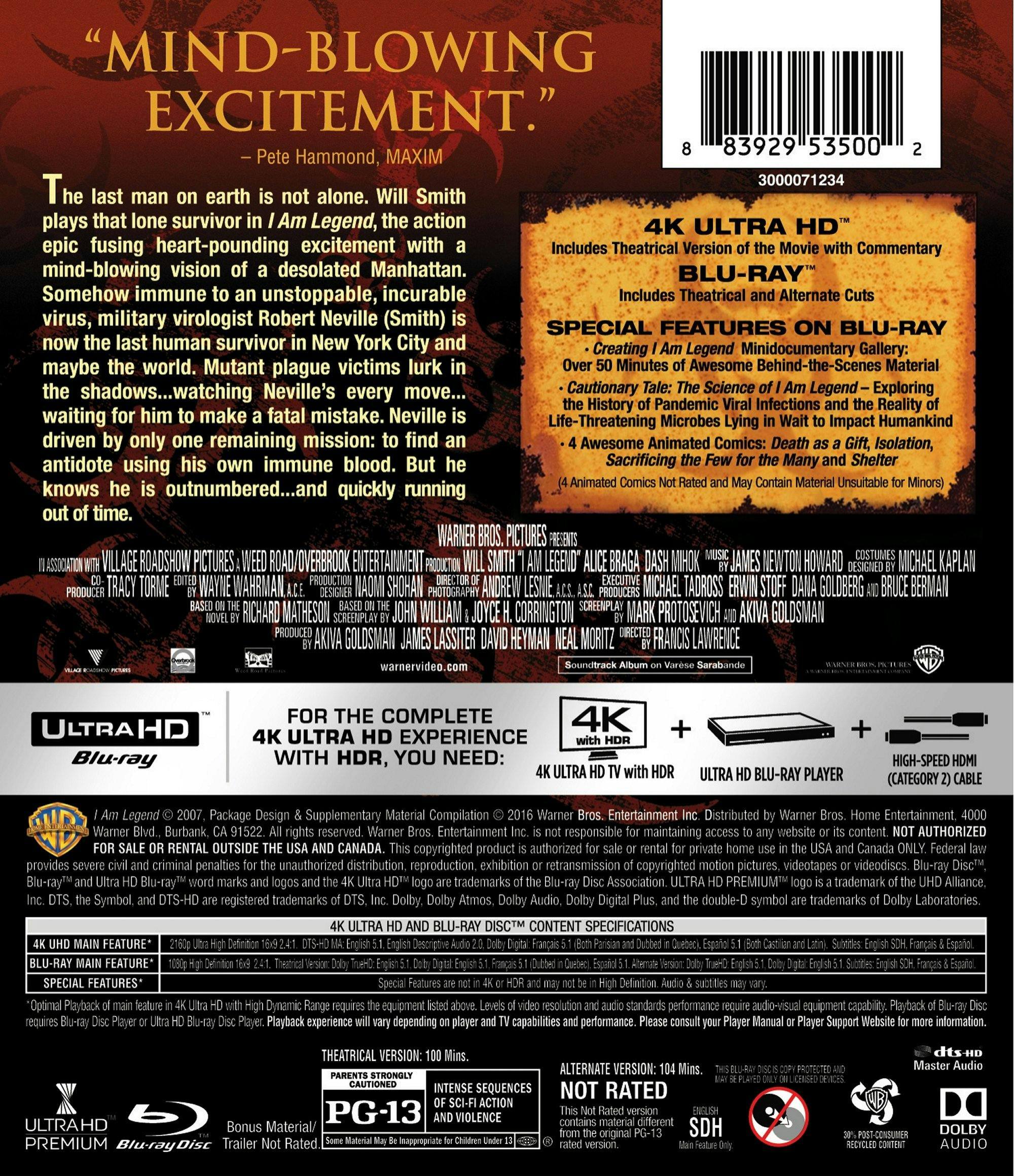 Back. I Am Legend (4K Ultra HD + Blu-ray) [UHD].