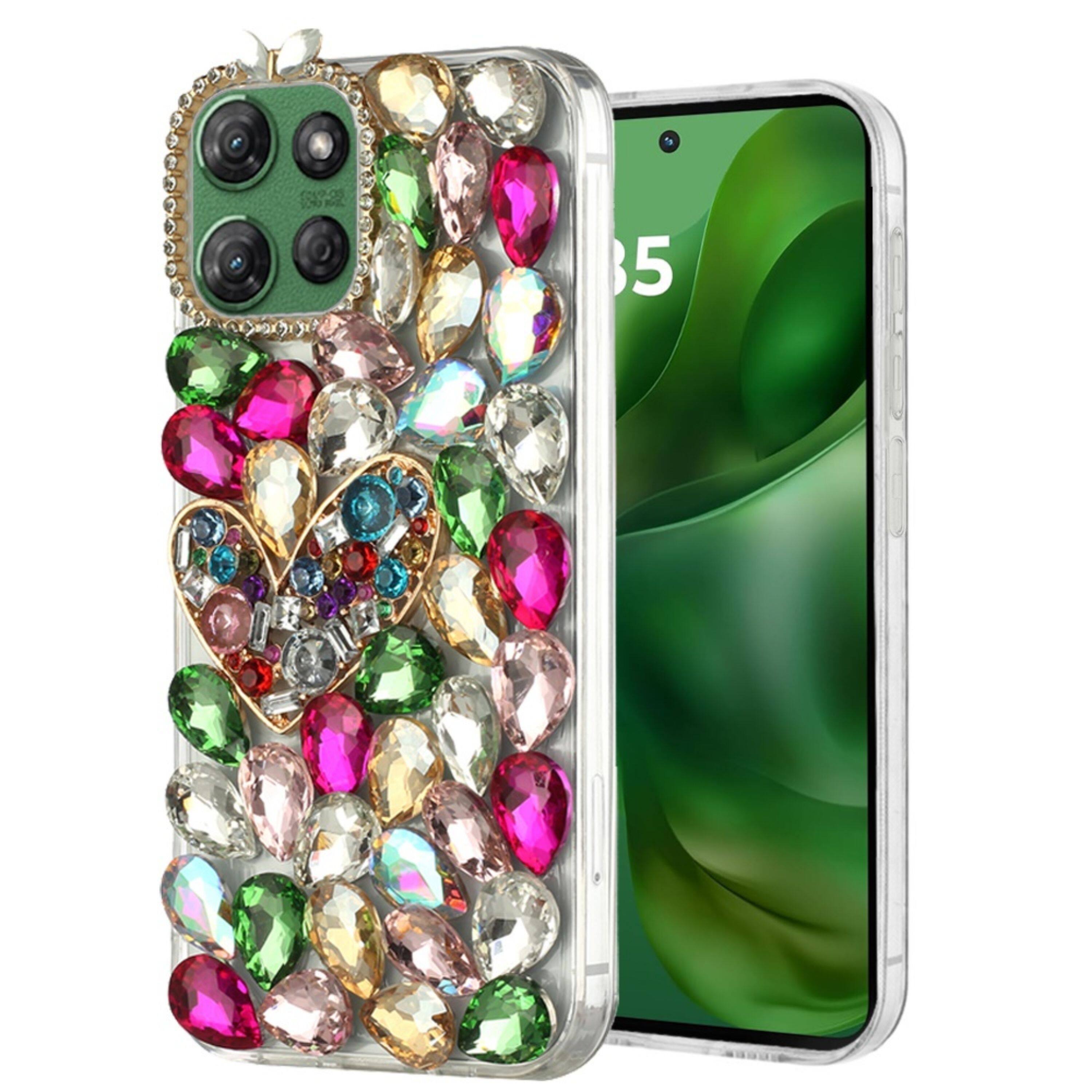 Left. Kitcheniva - Luxury 3D Faux Diamond Jewel Case With Tempered Glass For Moto G Power 2025/2026 Colorful Ornaments - Multicolor.